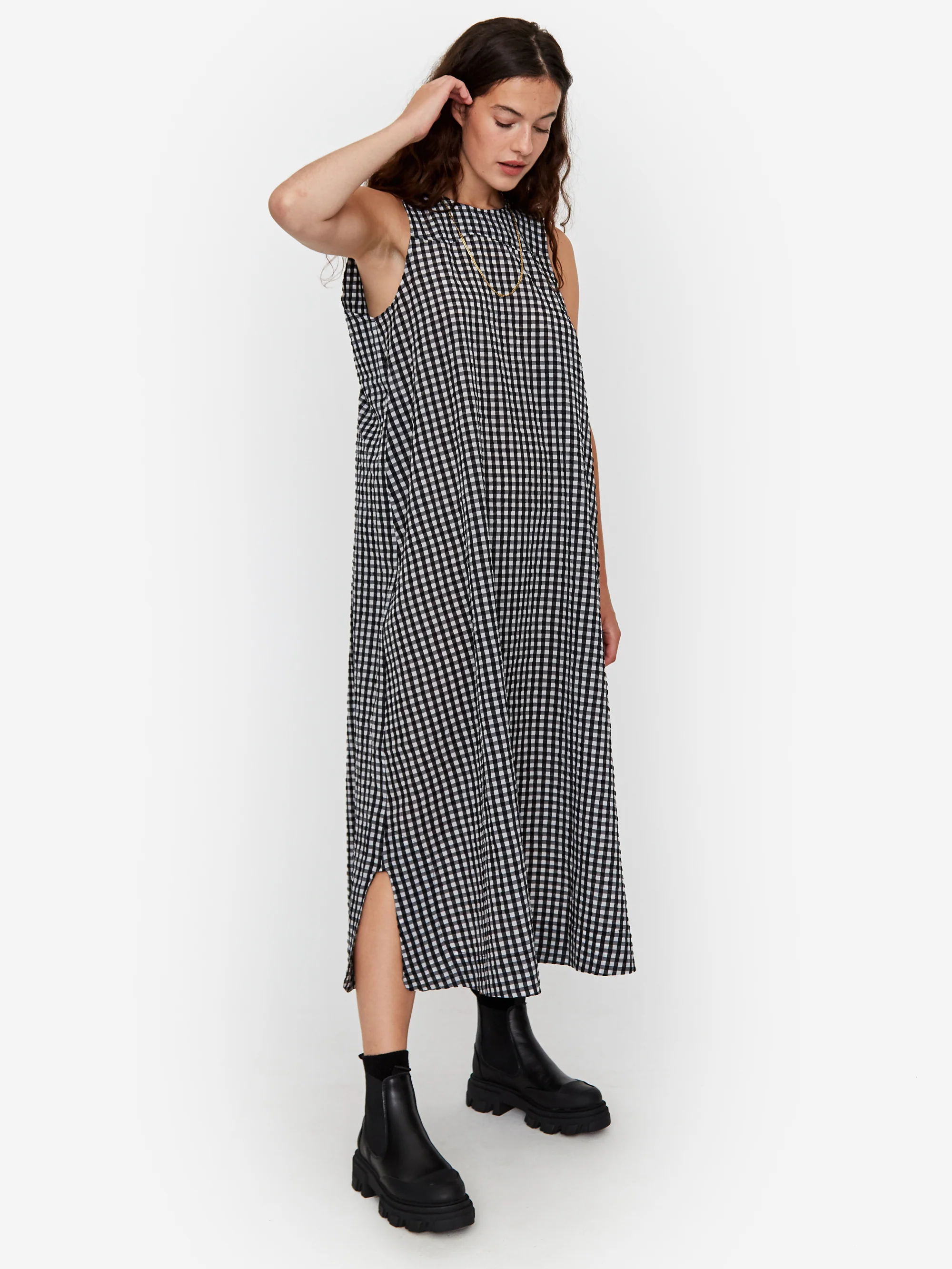 Ganni Seersucker Check Dress - Black - Image 3