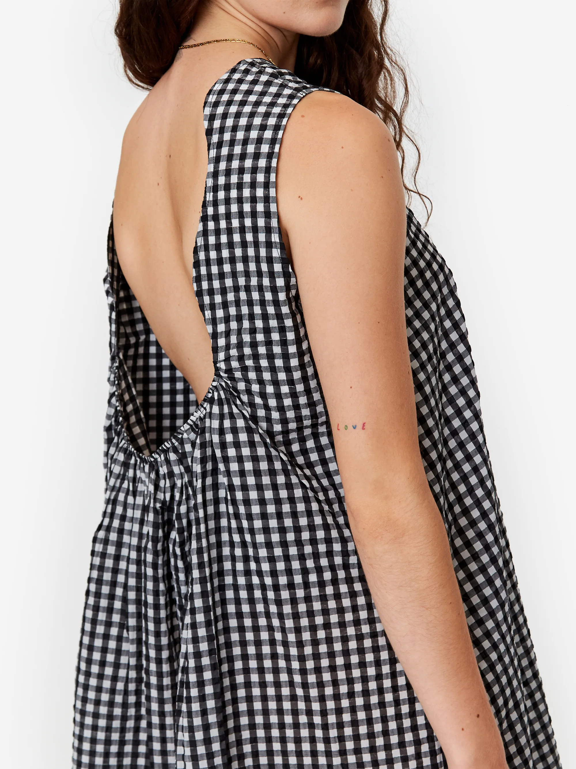 Ganni Seersucker Check Dress - Black - Image 4