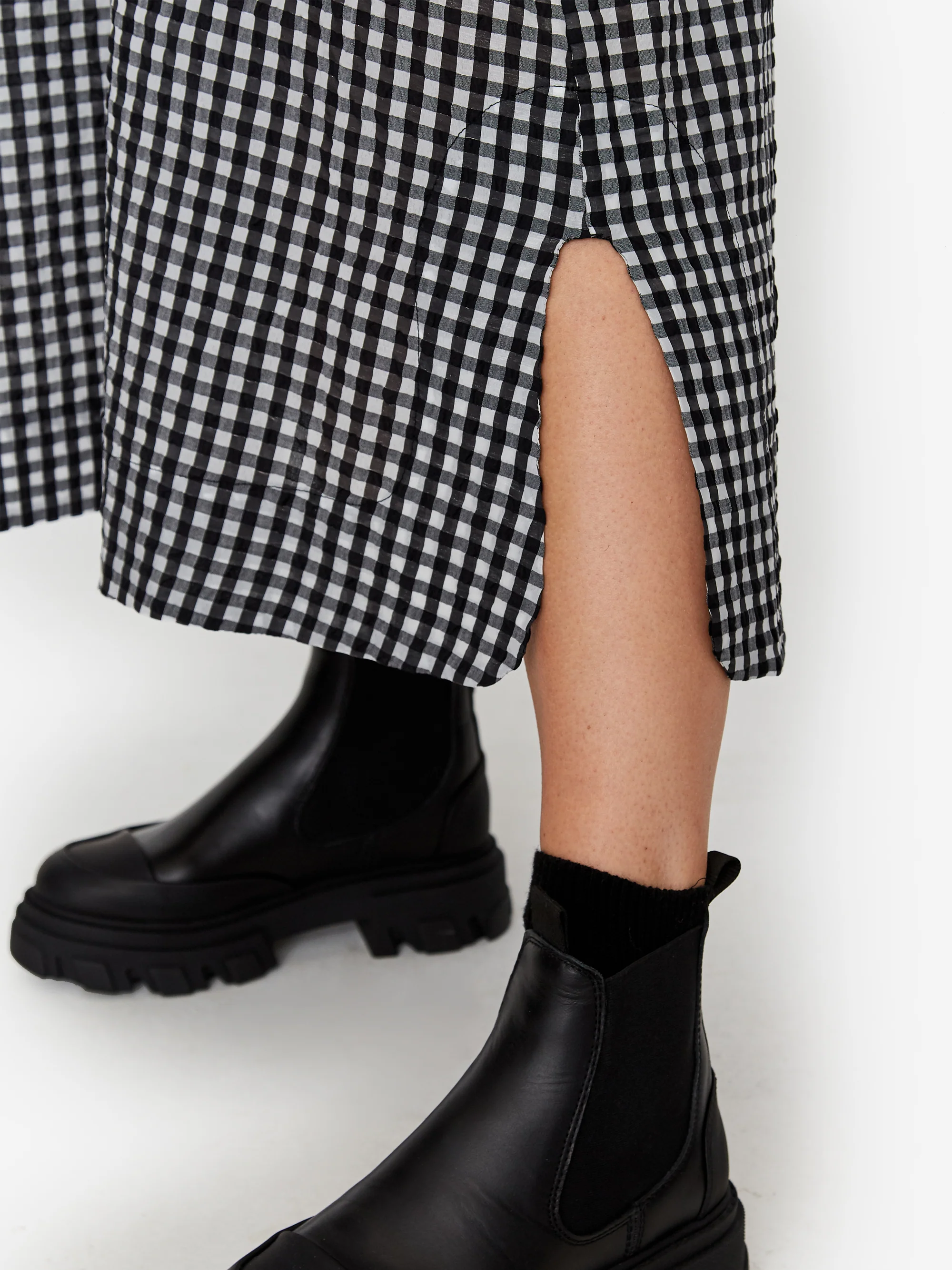 Ganni Seersucker Check Dress - Black - Image 5
