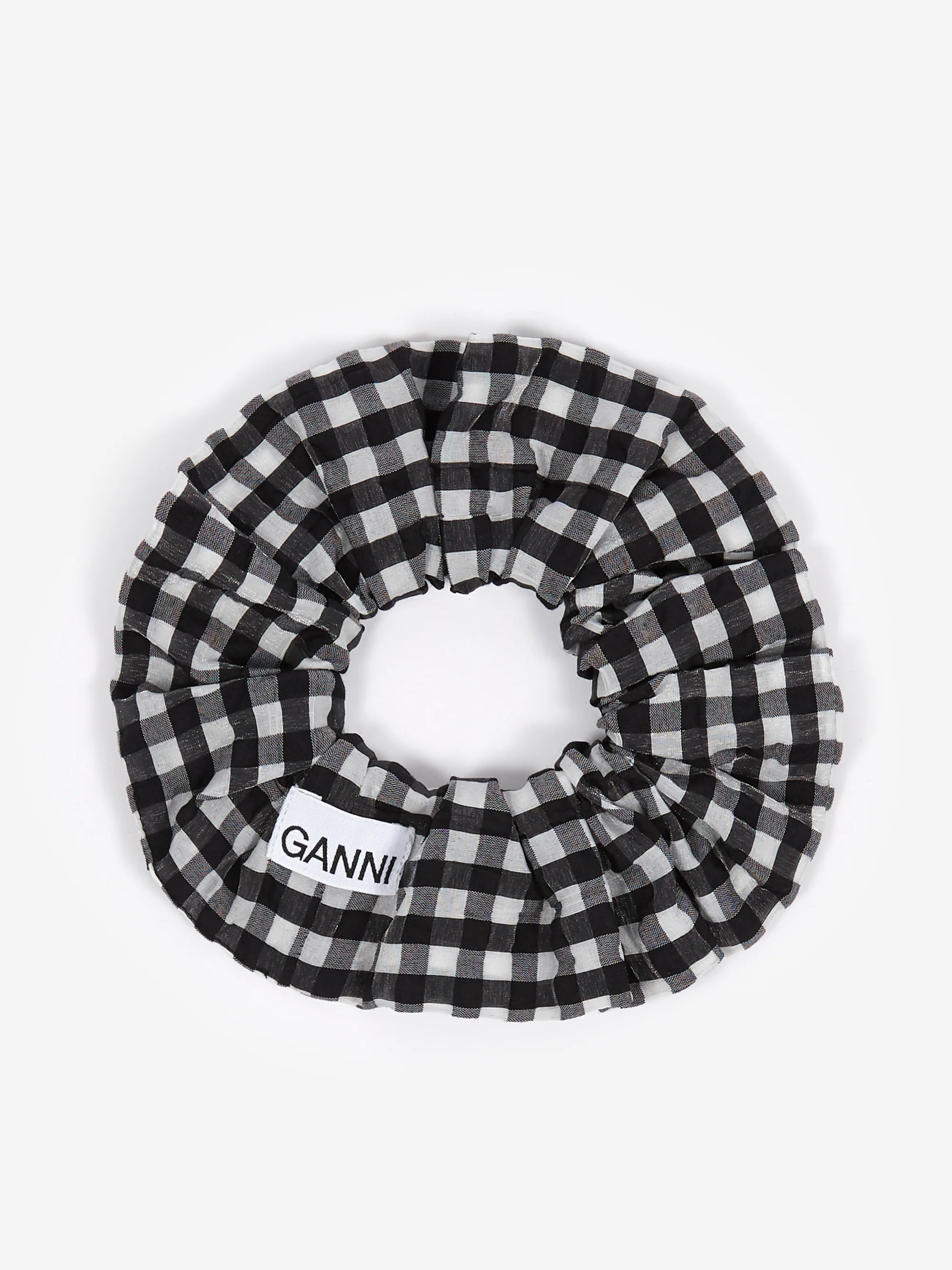 Ganni Seersucker Check Scrunchie - Black - Image 2