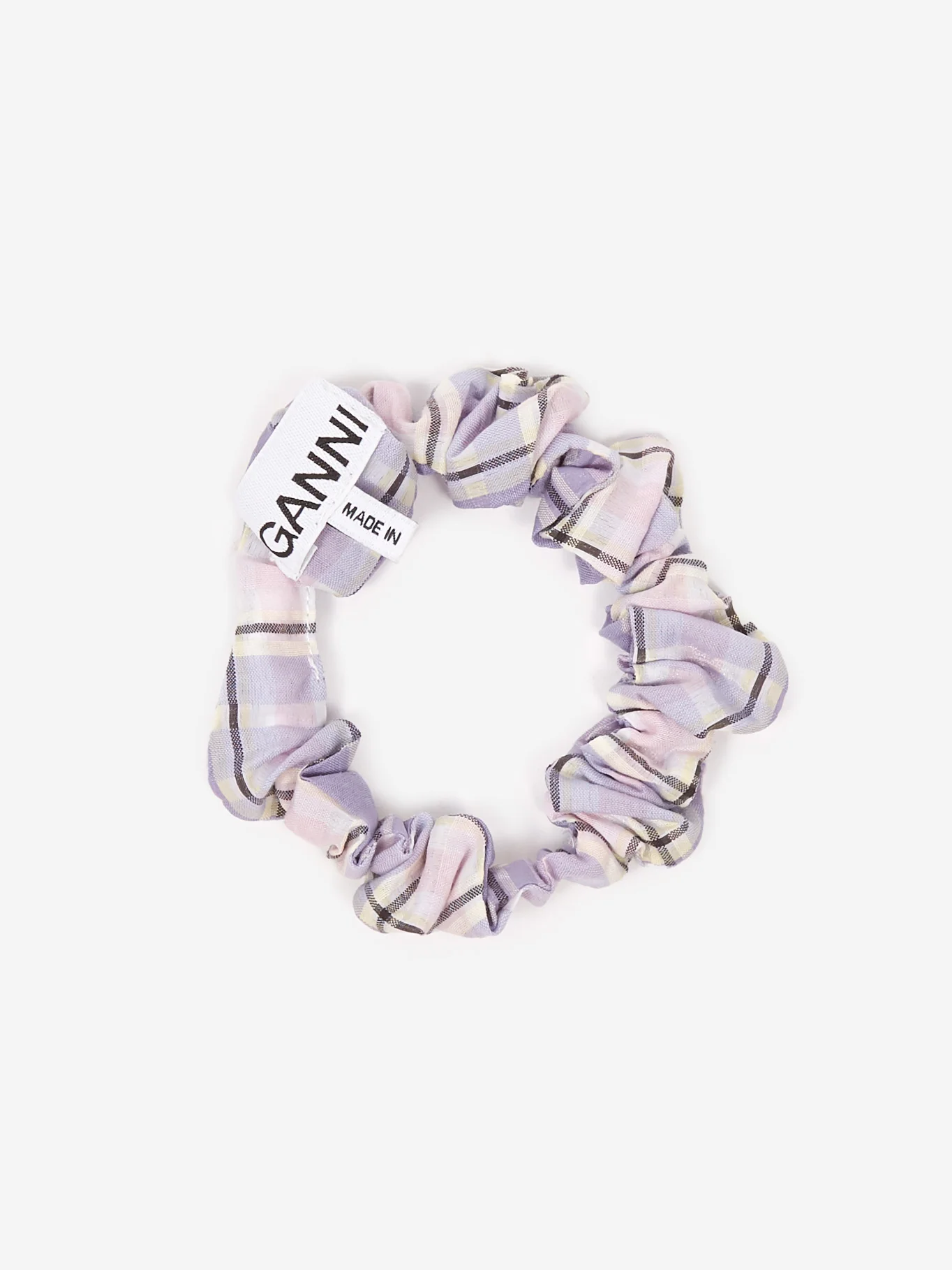 Ganni Seersucker Check Scrunchie - Check Persian Violet