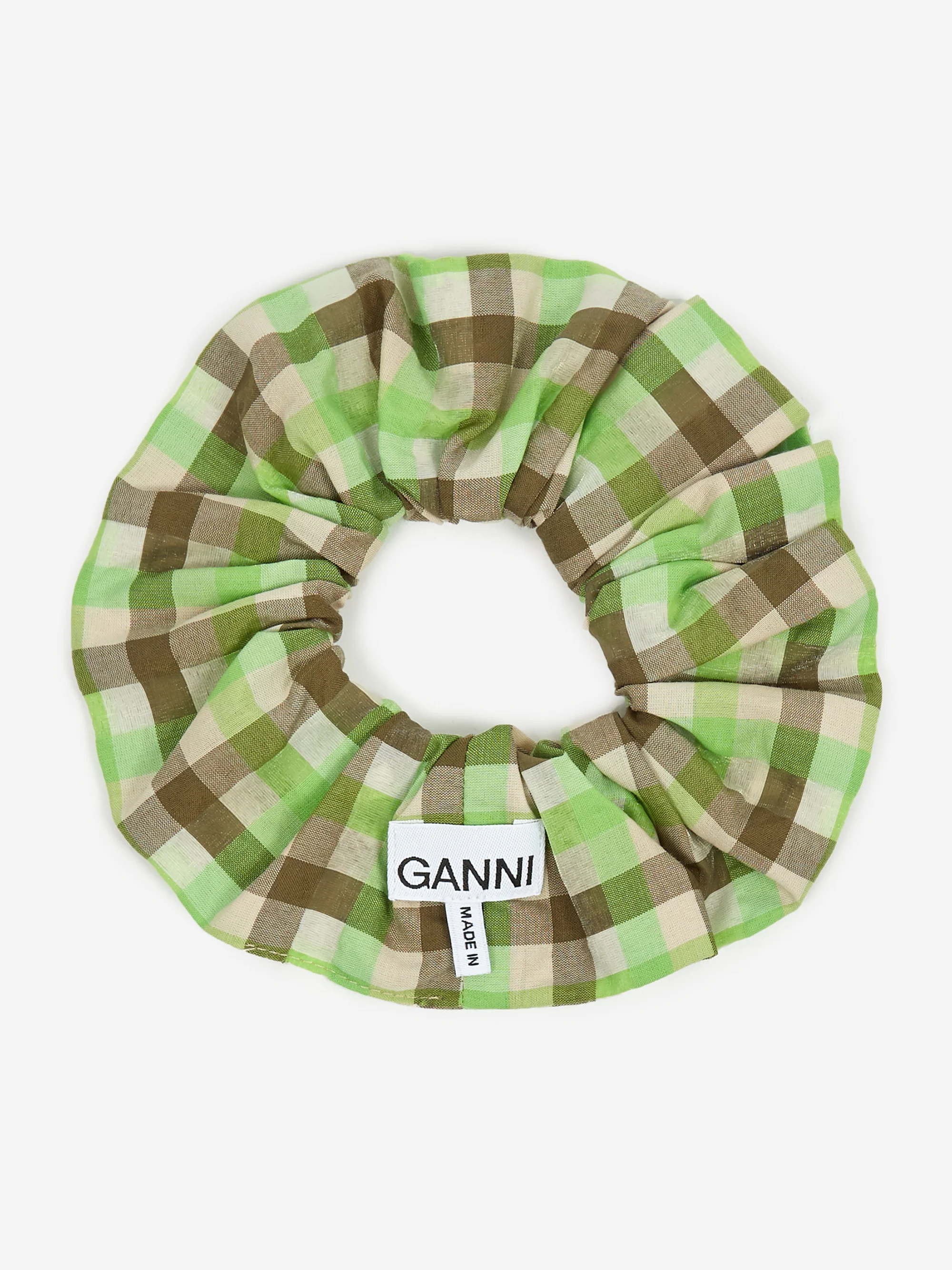 Ganni Seersucker Check Scrunchie - Oyster Grey - Image 2