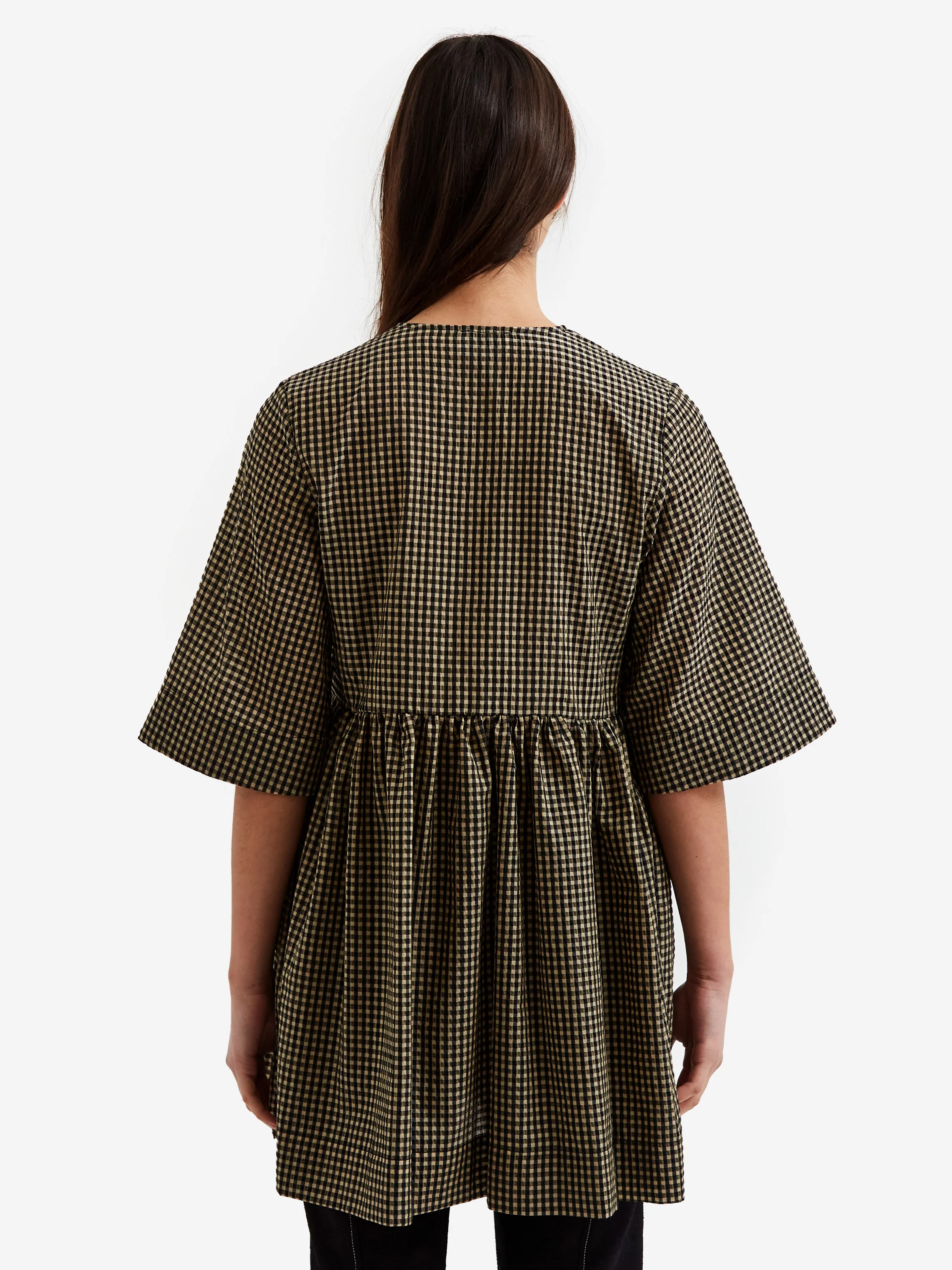 Ganni Seersucker Check Wrap Mini Dress - Gingham Starfish - Image 4