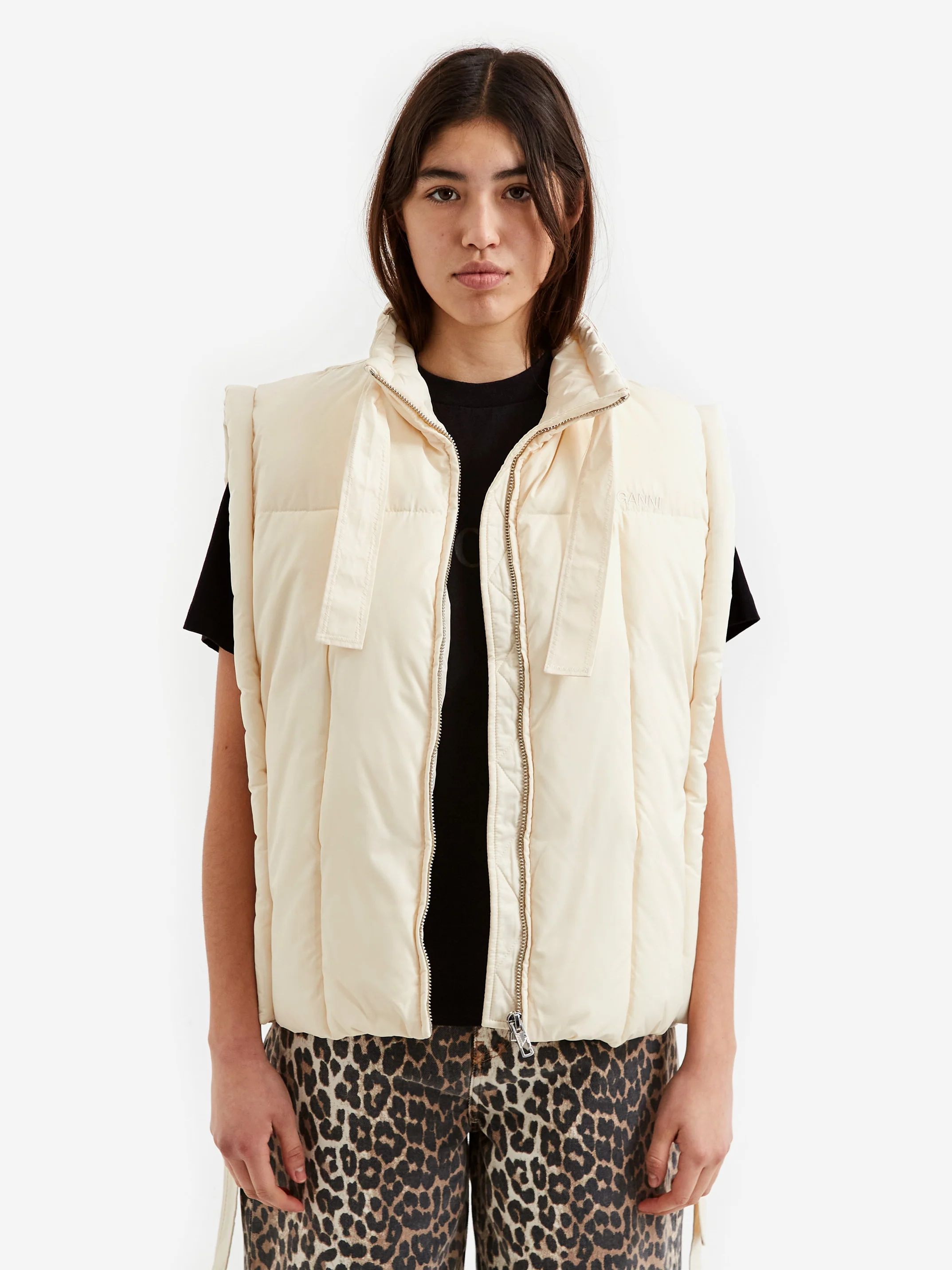 Ganni Shiny Puff Oversized Vest - Buttercream