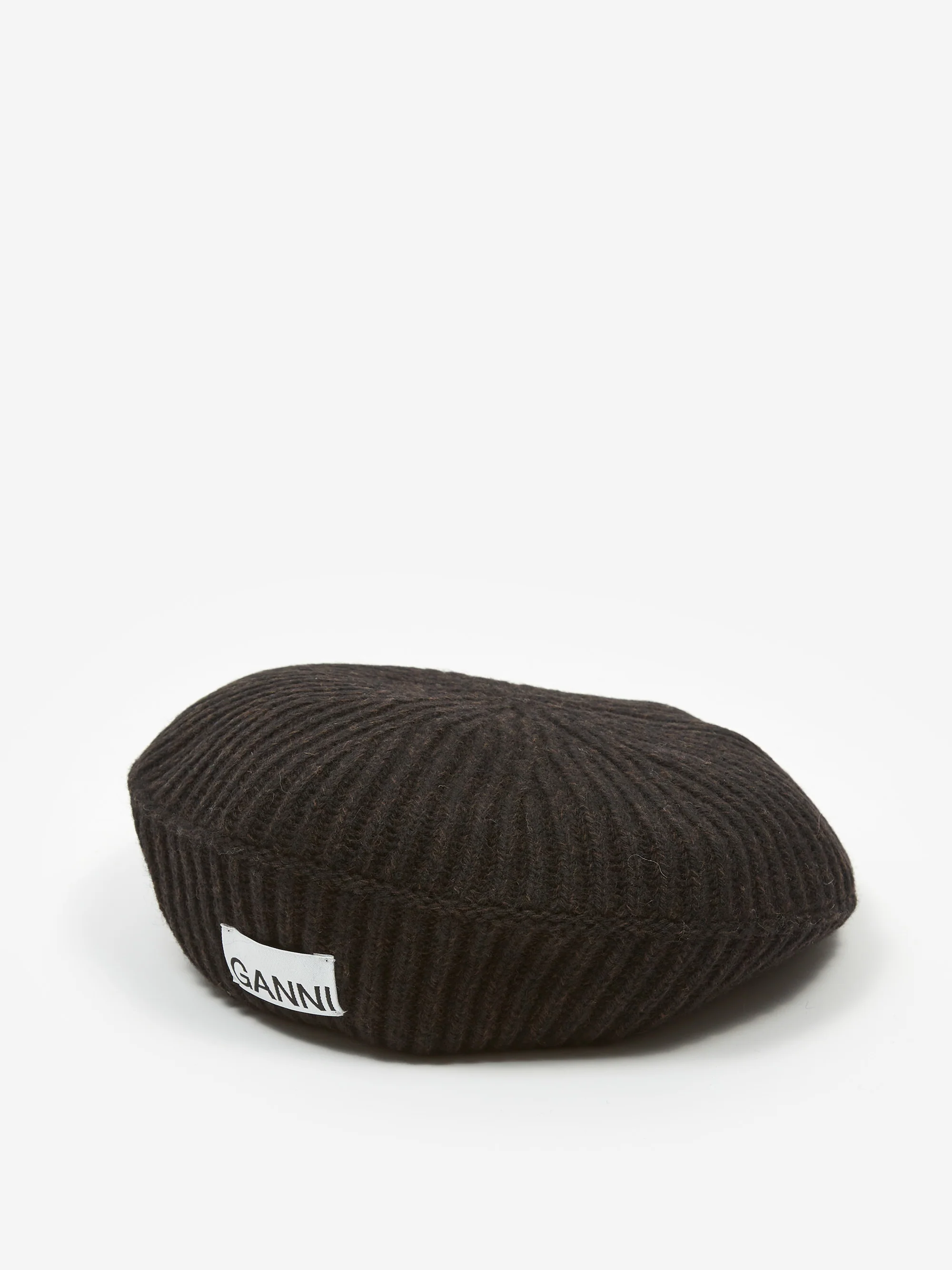 Ganni Structured Rib Beret - Black Melange
