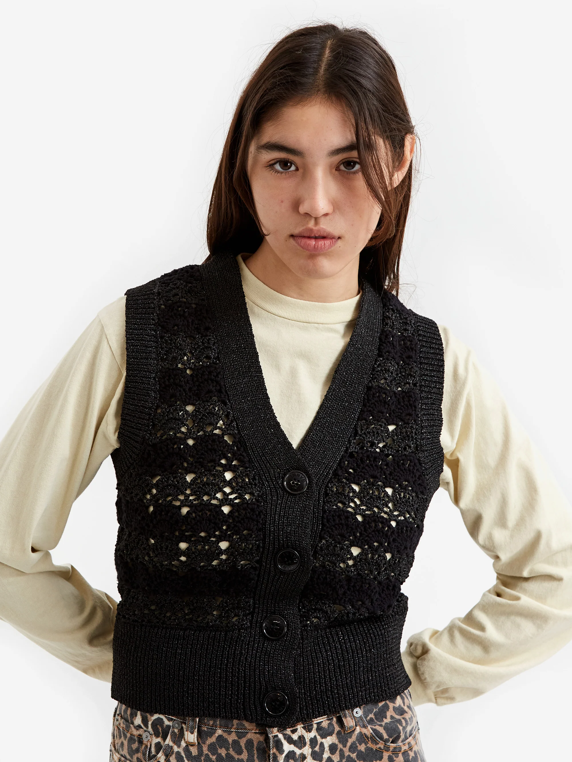 Ganni V-Neck Vest - Black - Image 3