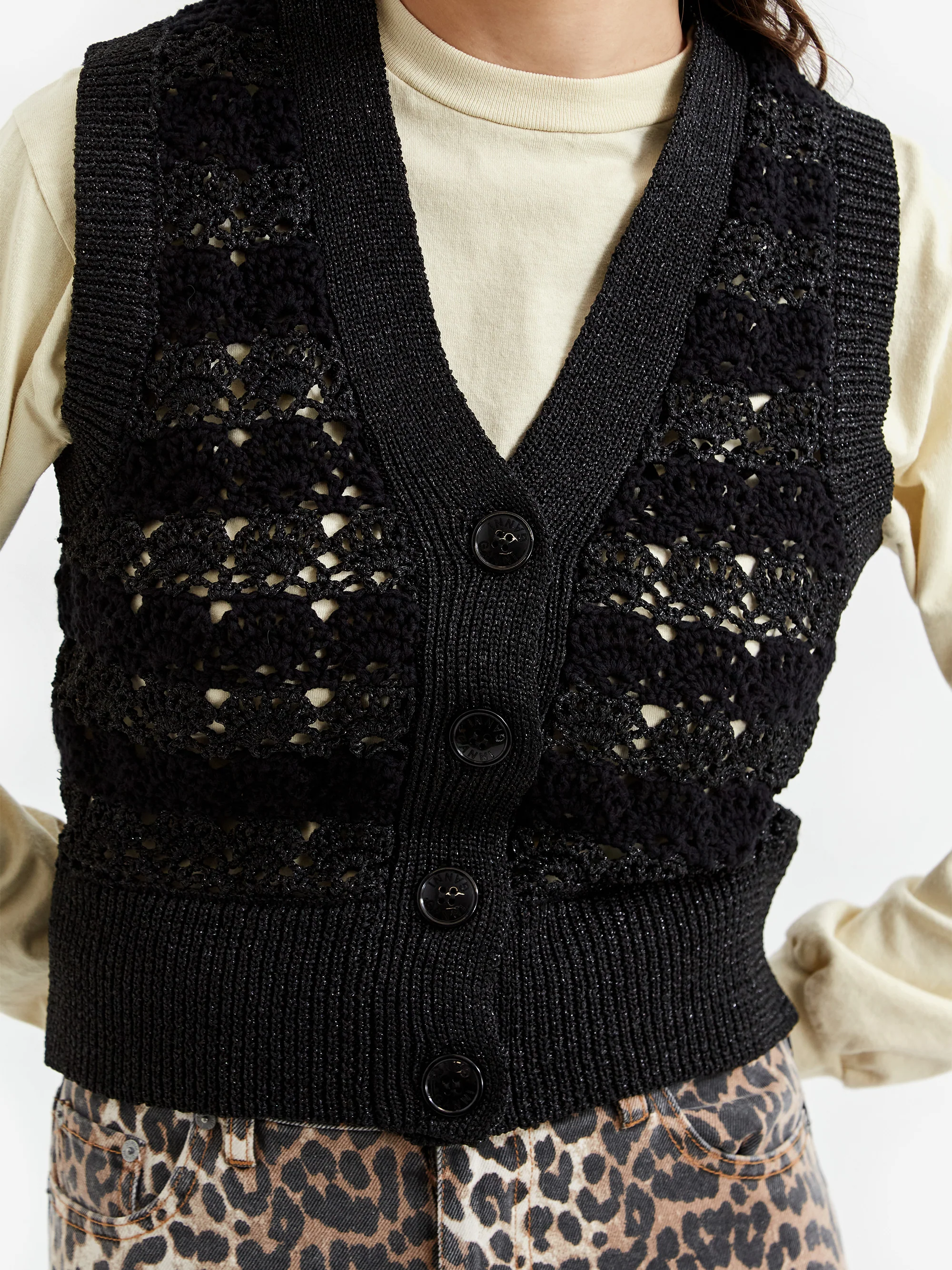 Ganni V-Neck Vest - Black - Image 4
