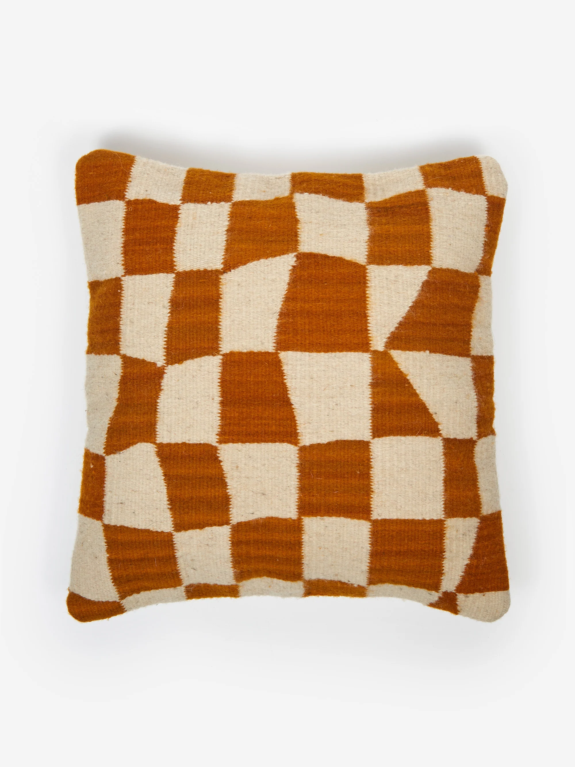 General Admission Las Damas Checkerboard Wool Cushion Cover - Brown