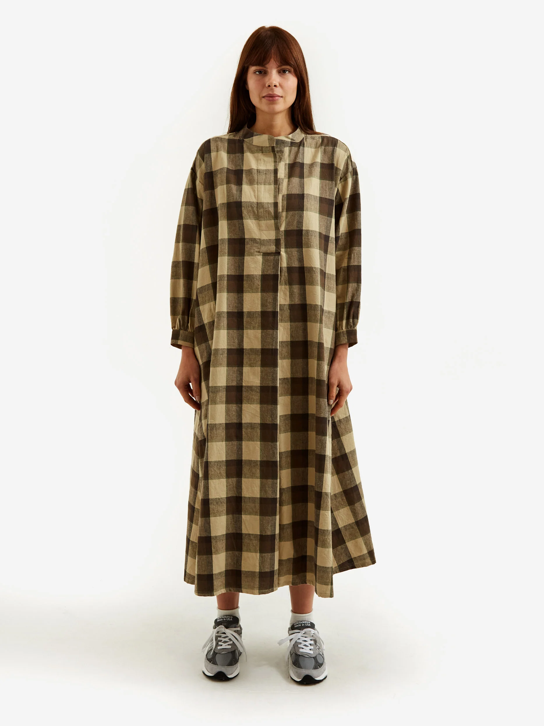Girls Of Dust Farmer Check Garden Dress - Beige Brown