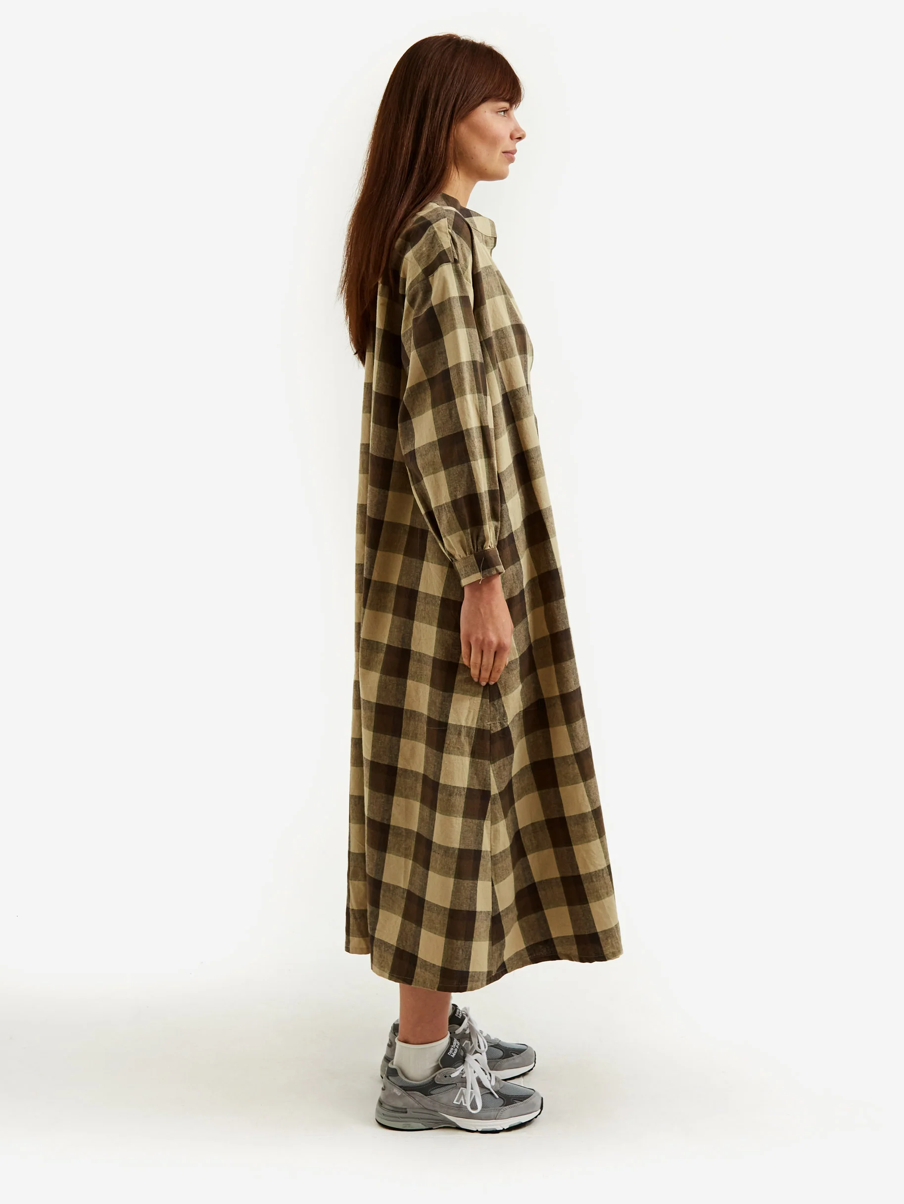 Girls Of Dust Farmer Check Garden Dress - Beige Brown - Image 2