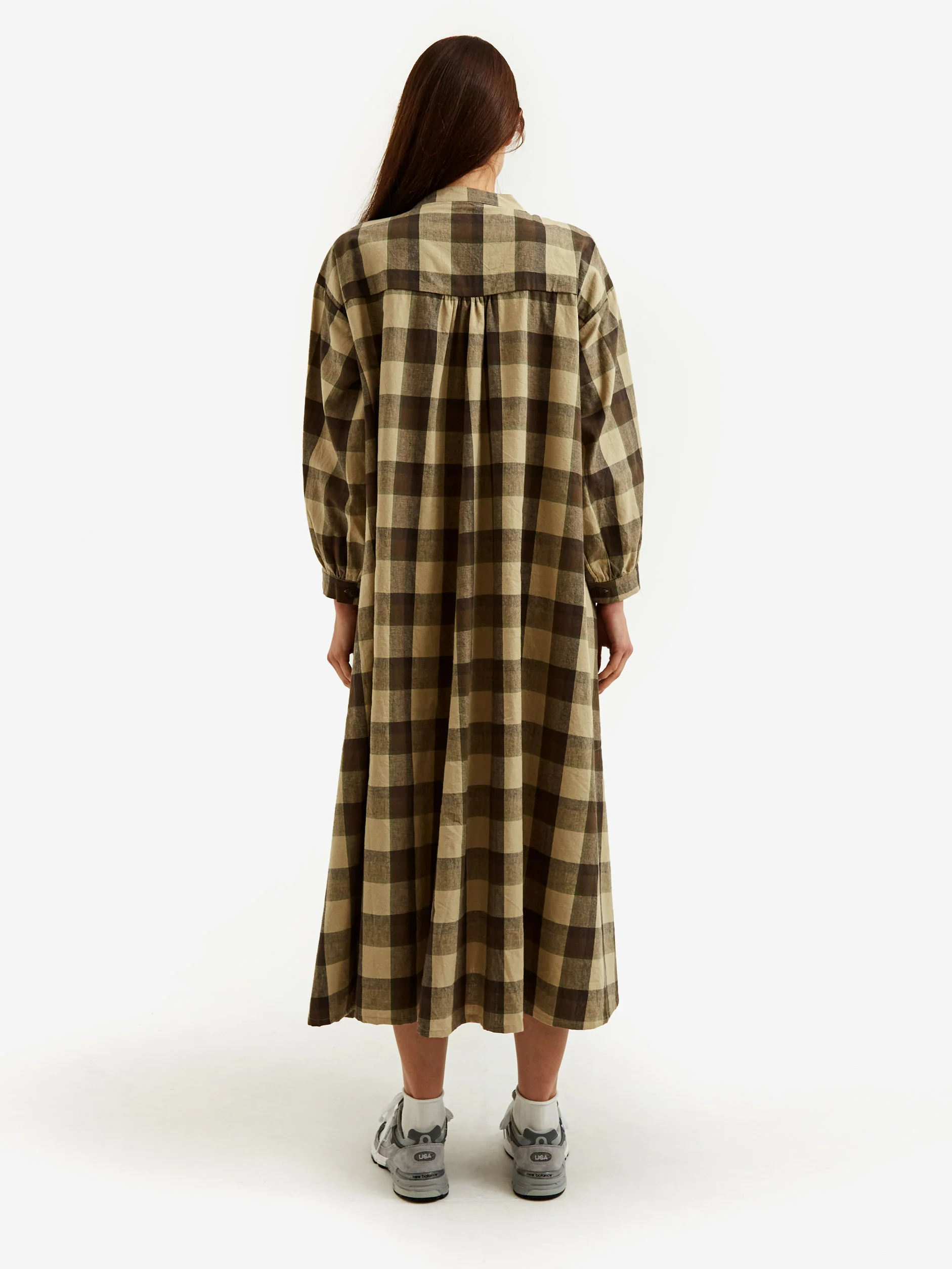 Girls Of Dust Farmer Check Garden Dress - Beige Brown - Image 4