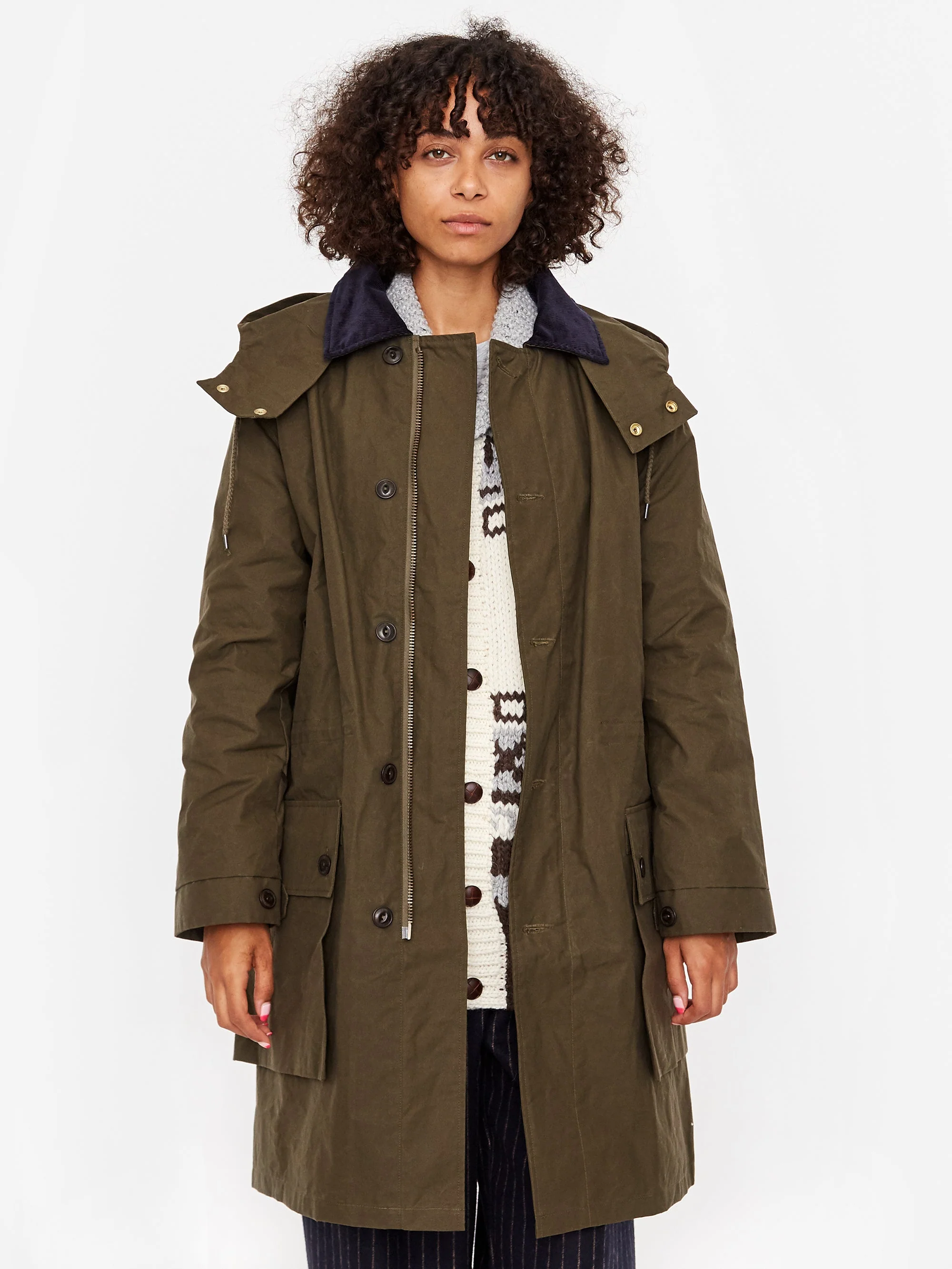 Girls Of Dust Field Coat Dry Waxed Cotton Rain Coat - Khaki