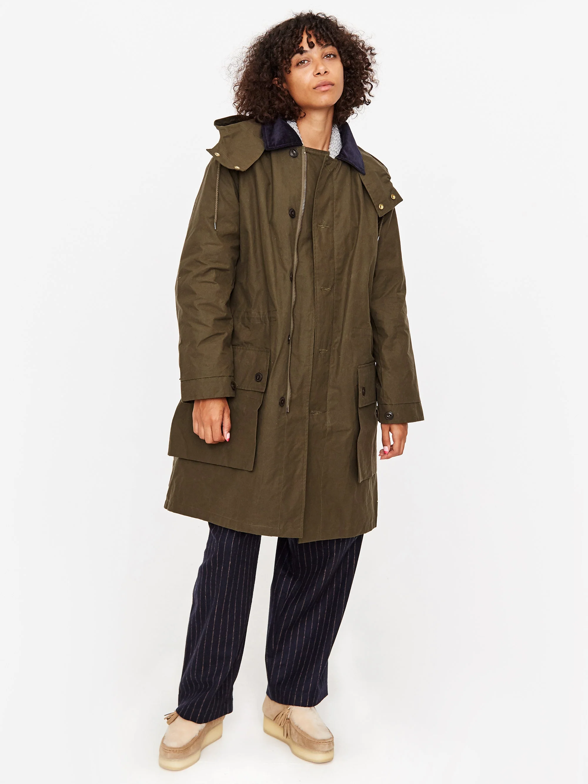 Girls Of Dust Field Coat Dry Waxed Cotton Rain Coat - Khaki - Image 3