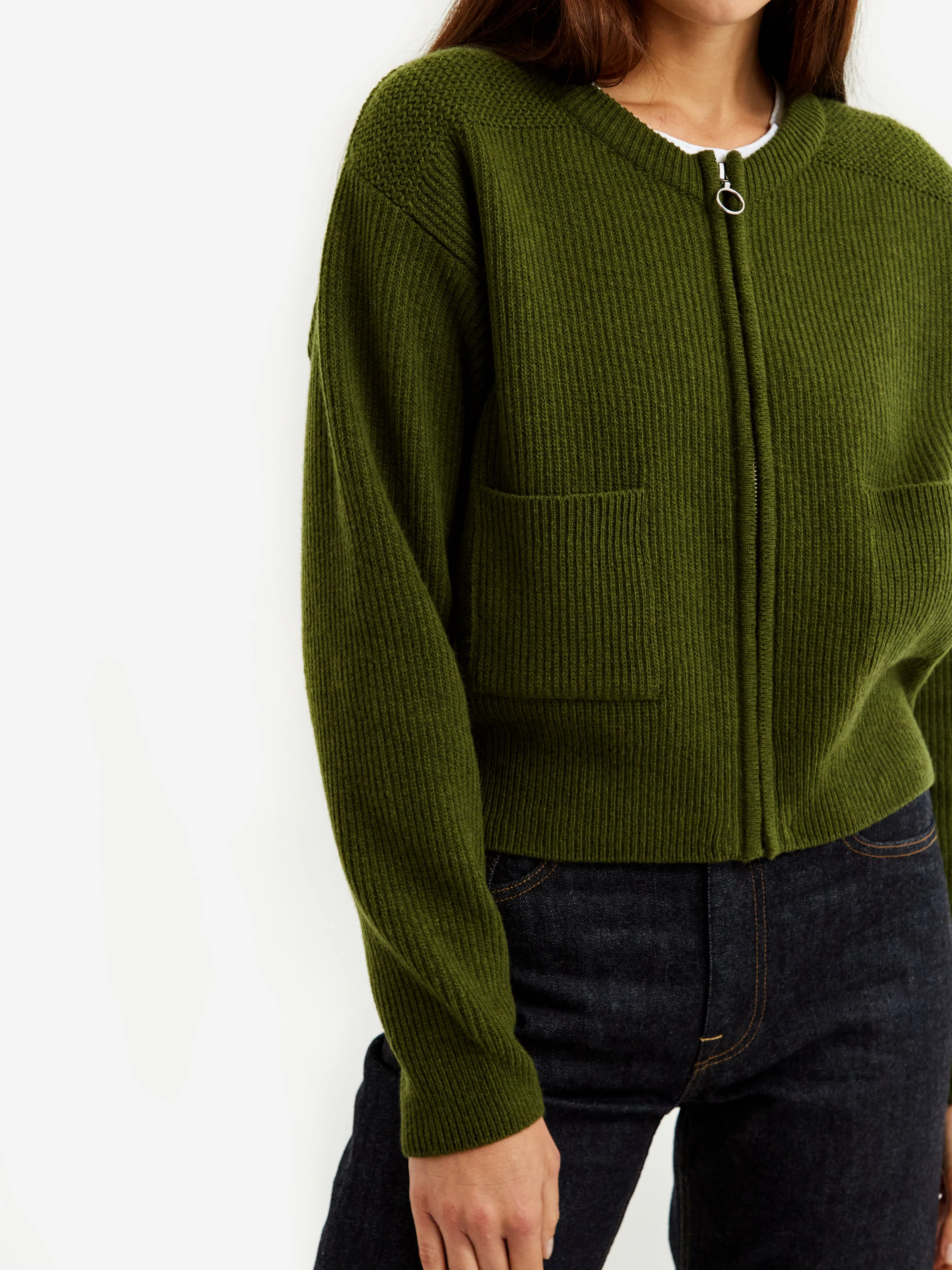 Girls Of Dust Merino Extra Fine Bomber Cardigan - Lizard - Image 3