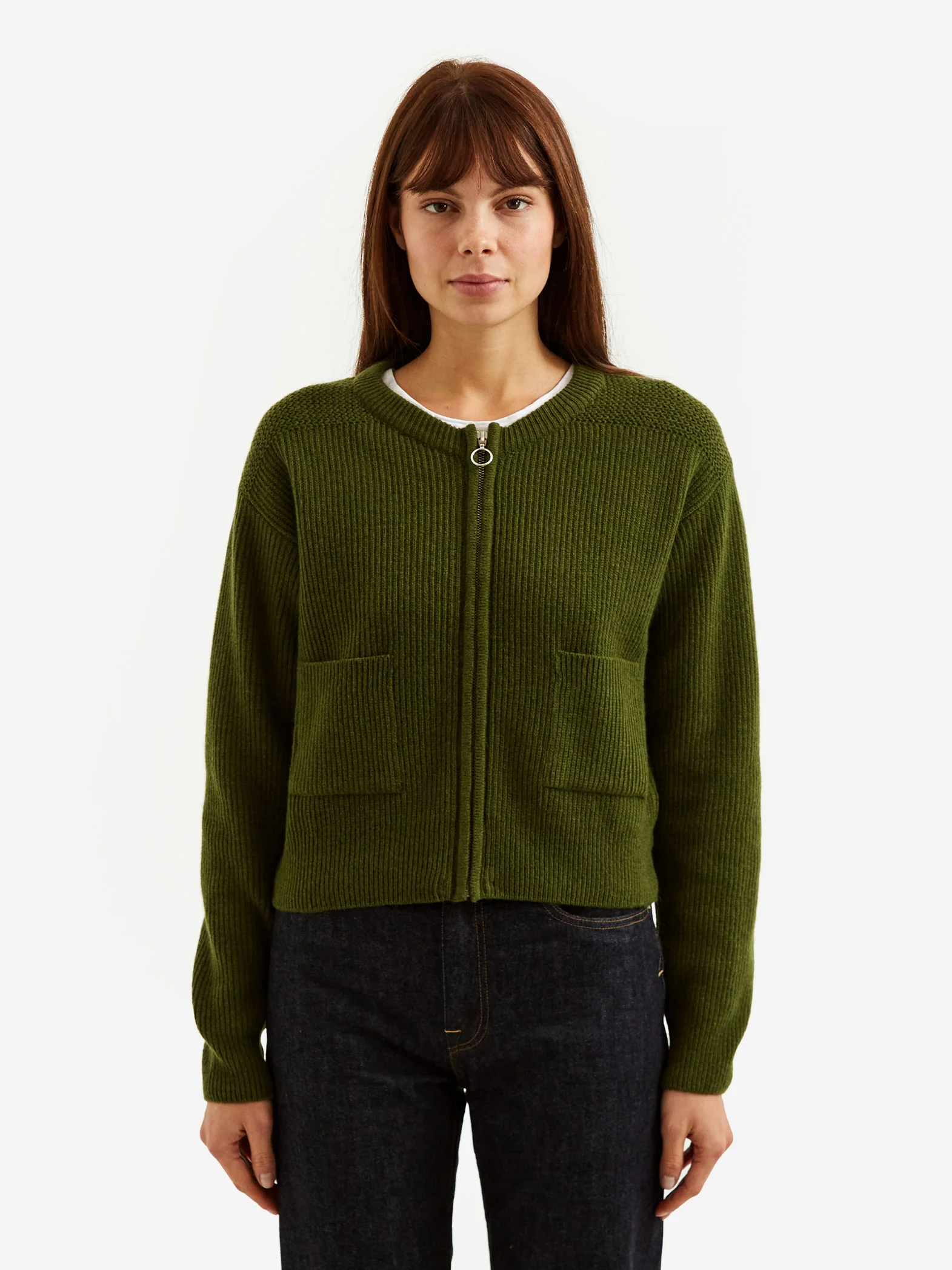 Girls Of Dust Merino Extra Fine Bomber Cardigan - Lizard - Image 4