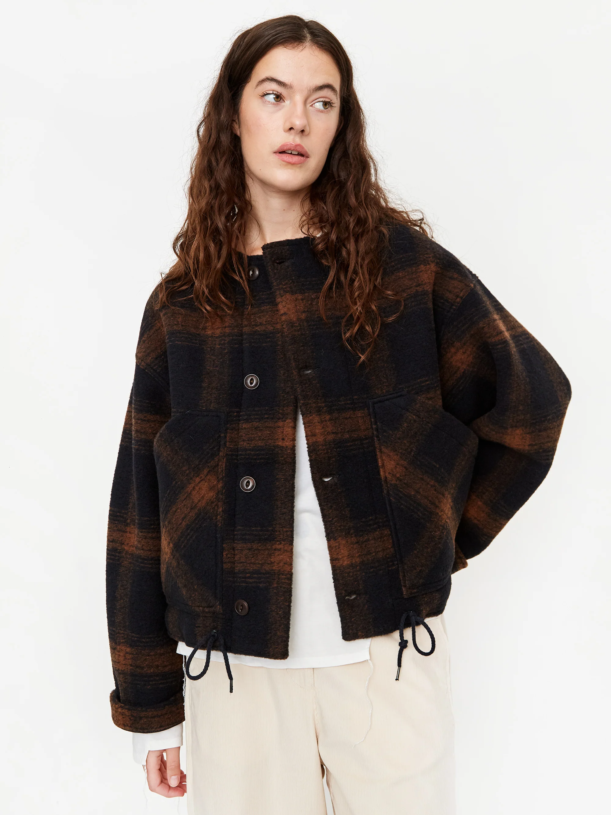 Girls Of Dust Nuclear Doppio Check Jacket - Blue/Tobacco