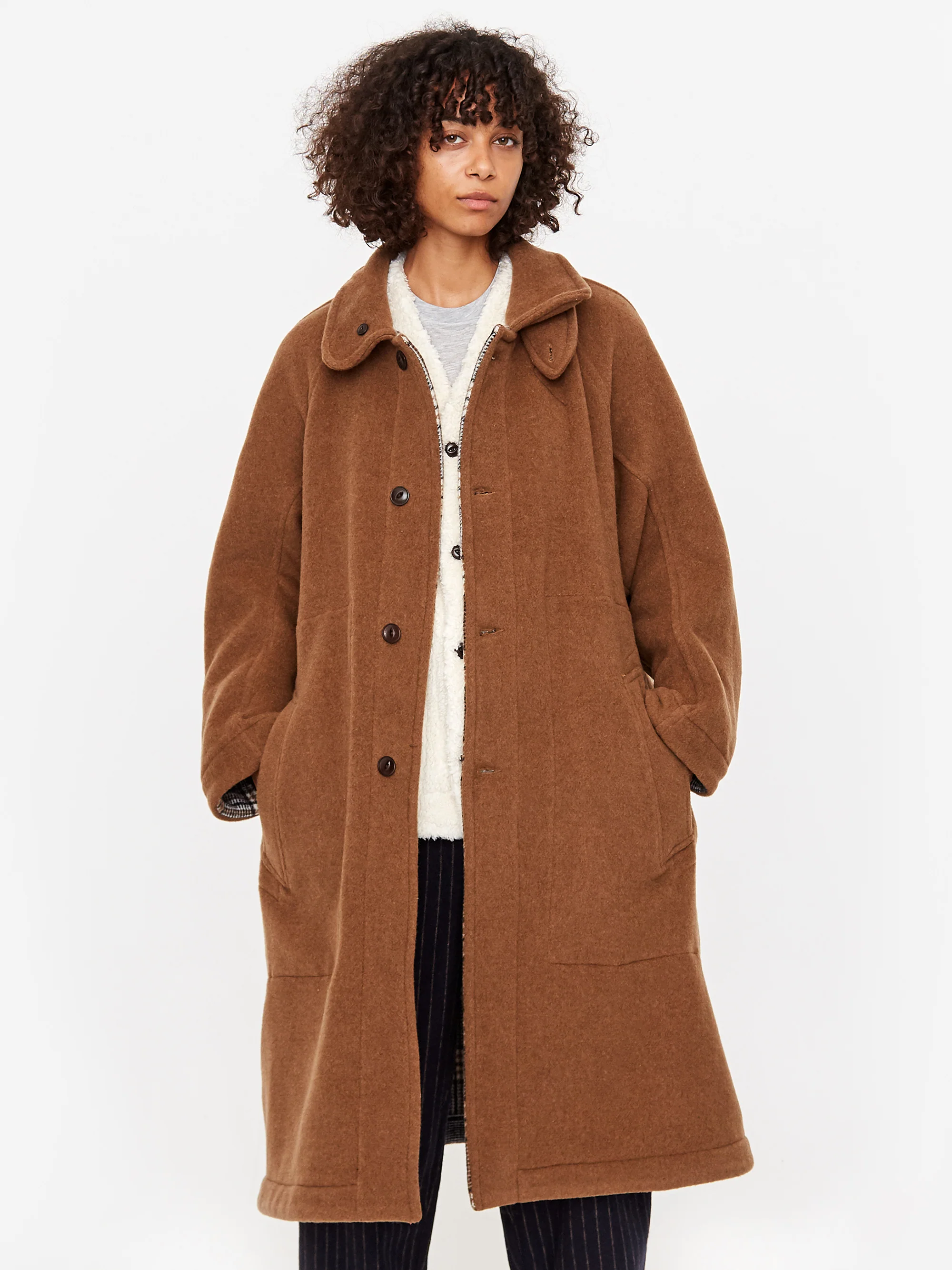 Girls Of Dust Reversible Army Trench Golf Wool Coat - Tobacco