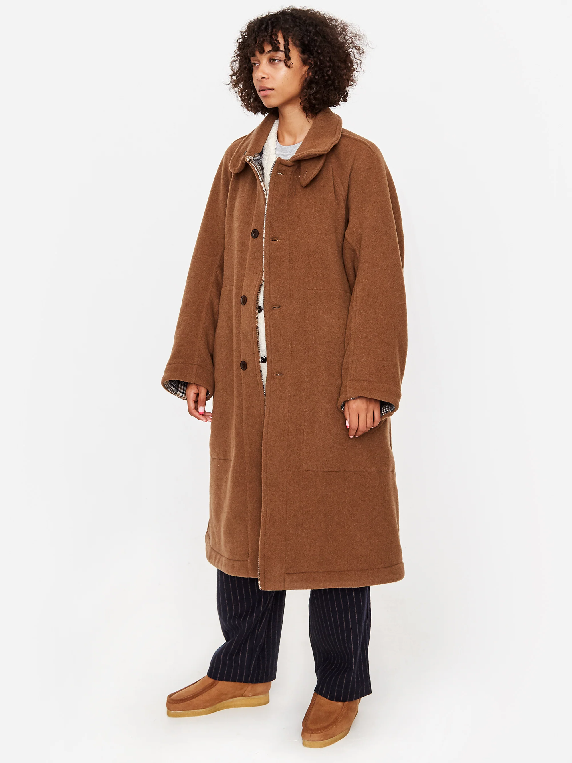Girls Of Dust Reversible Army Trench Golf Wool Coat - Tobacco - Image 3