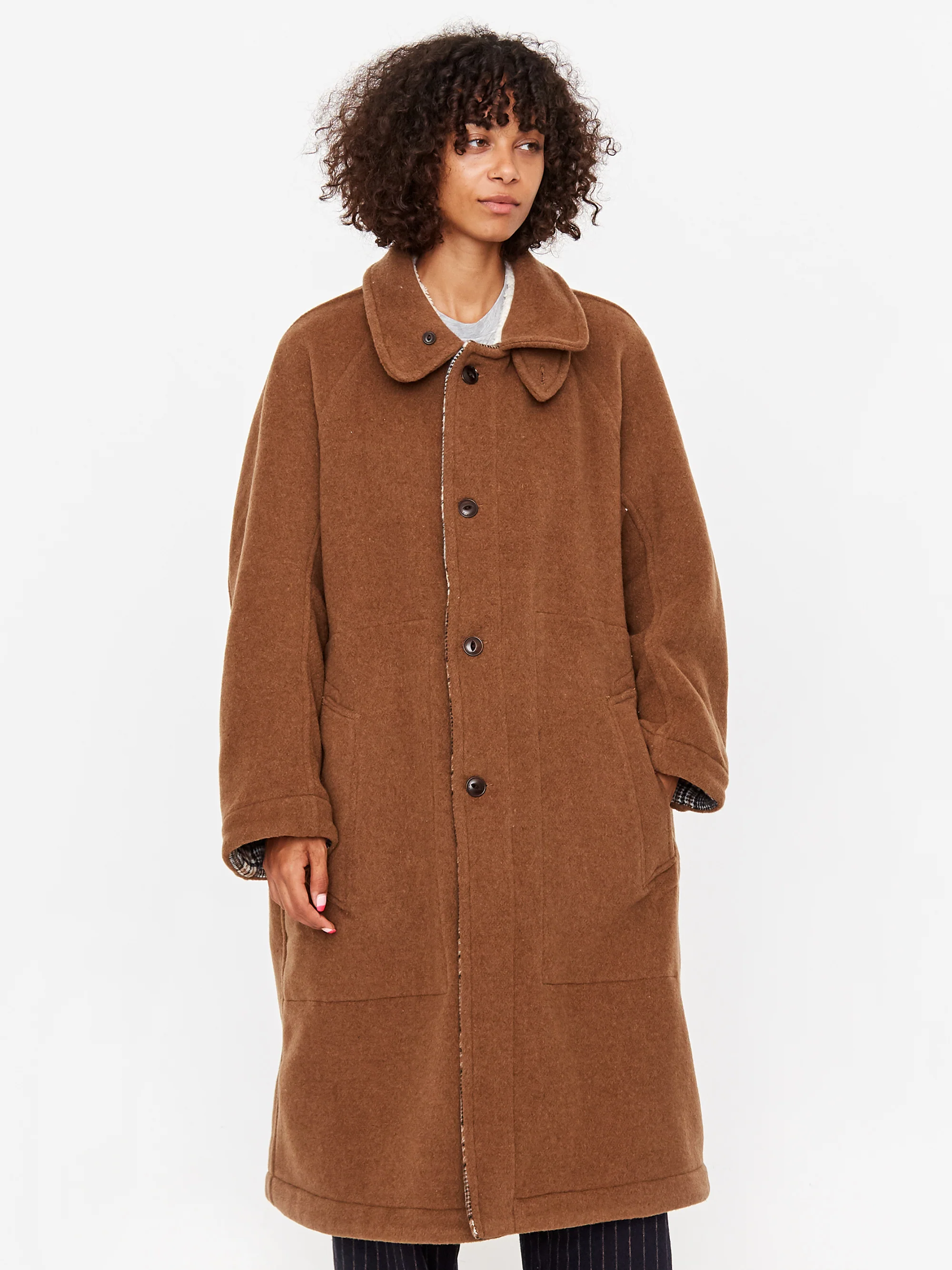 Girls Of Dust Reversible Army Trench Golf Wool Coat - Tobacco - Image 4