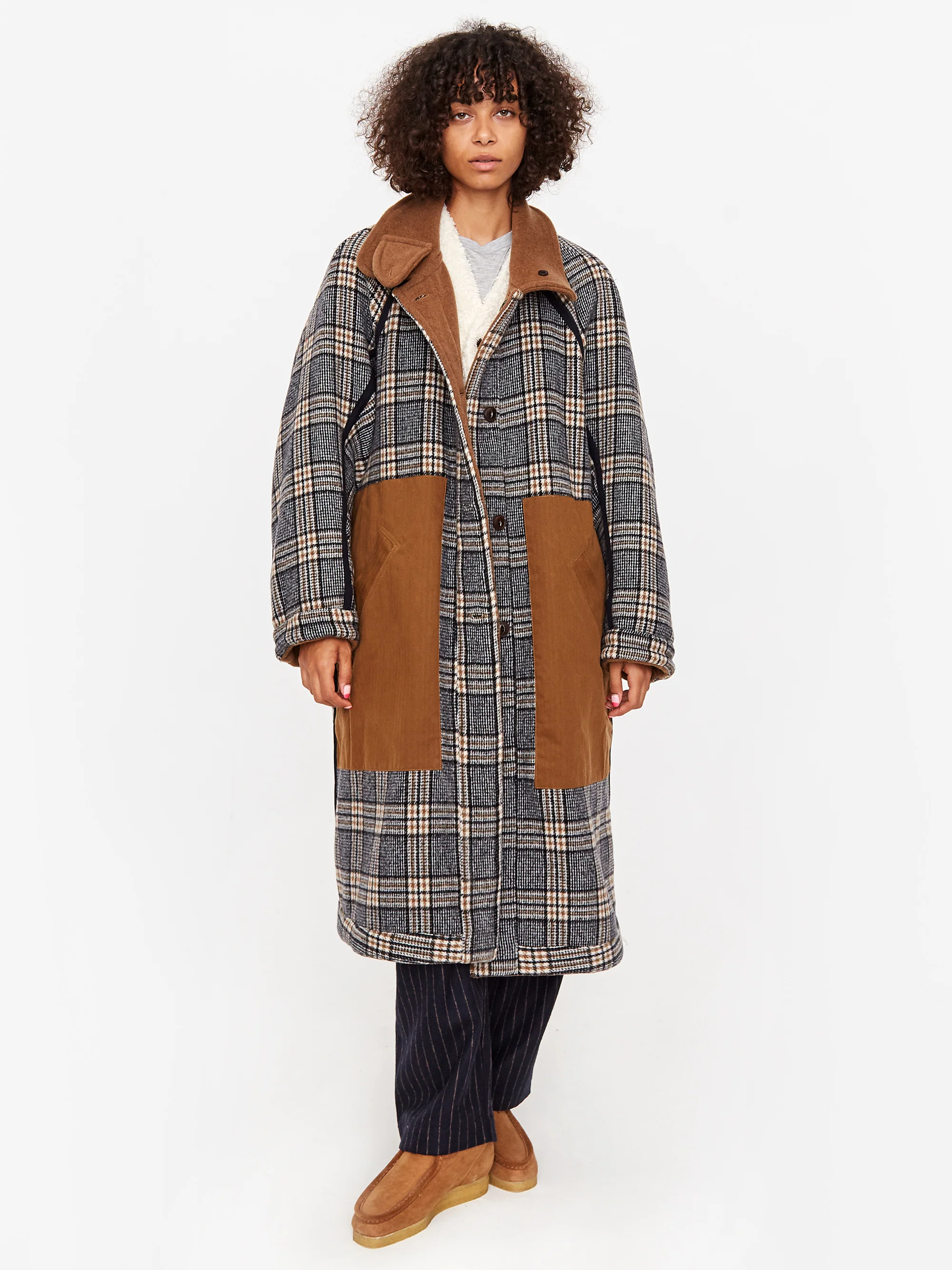 Girls Of Dust Reversible Army Trench Golf Wool Coat - Tobacco - Image 9