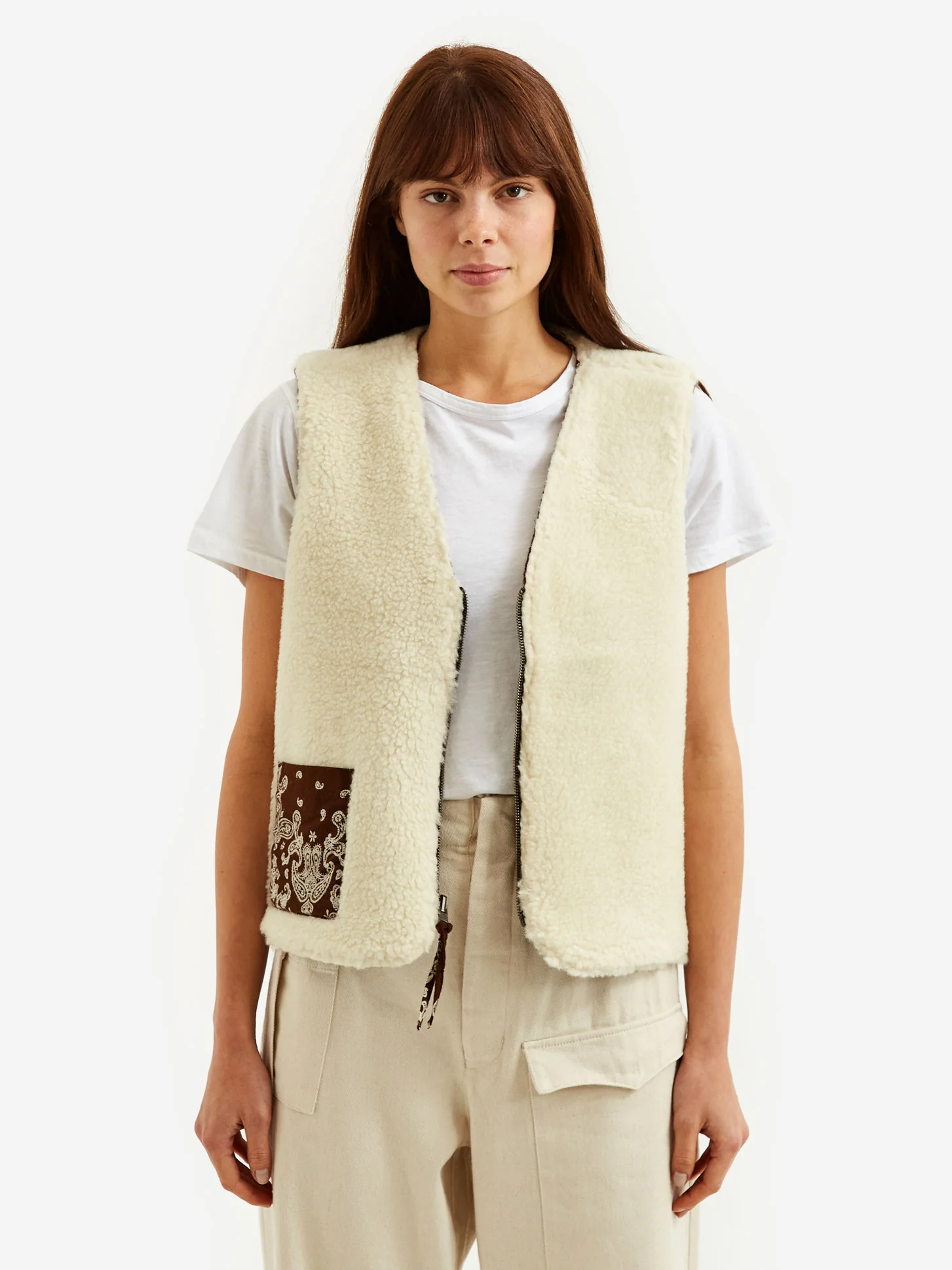 Girls Of Dust Reversible Mountain Vest - Brown/Off White - Image 2