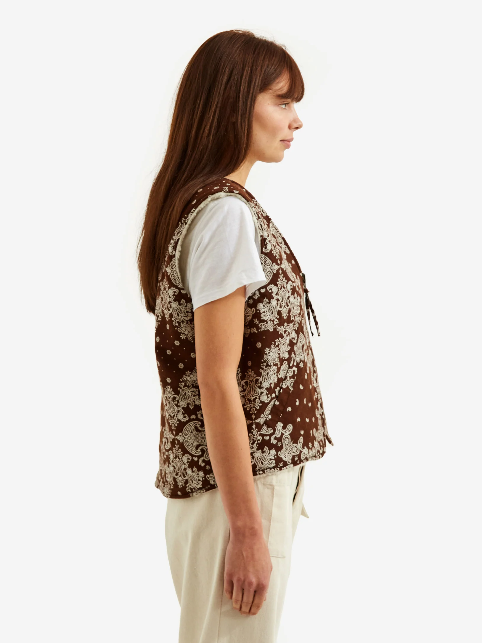 Girls Of Dust Reversible Mountain Vest - Brown/Off White - Image 3