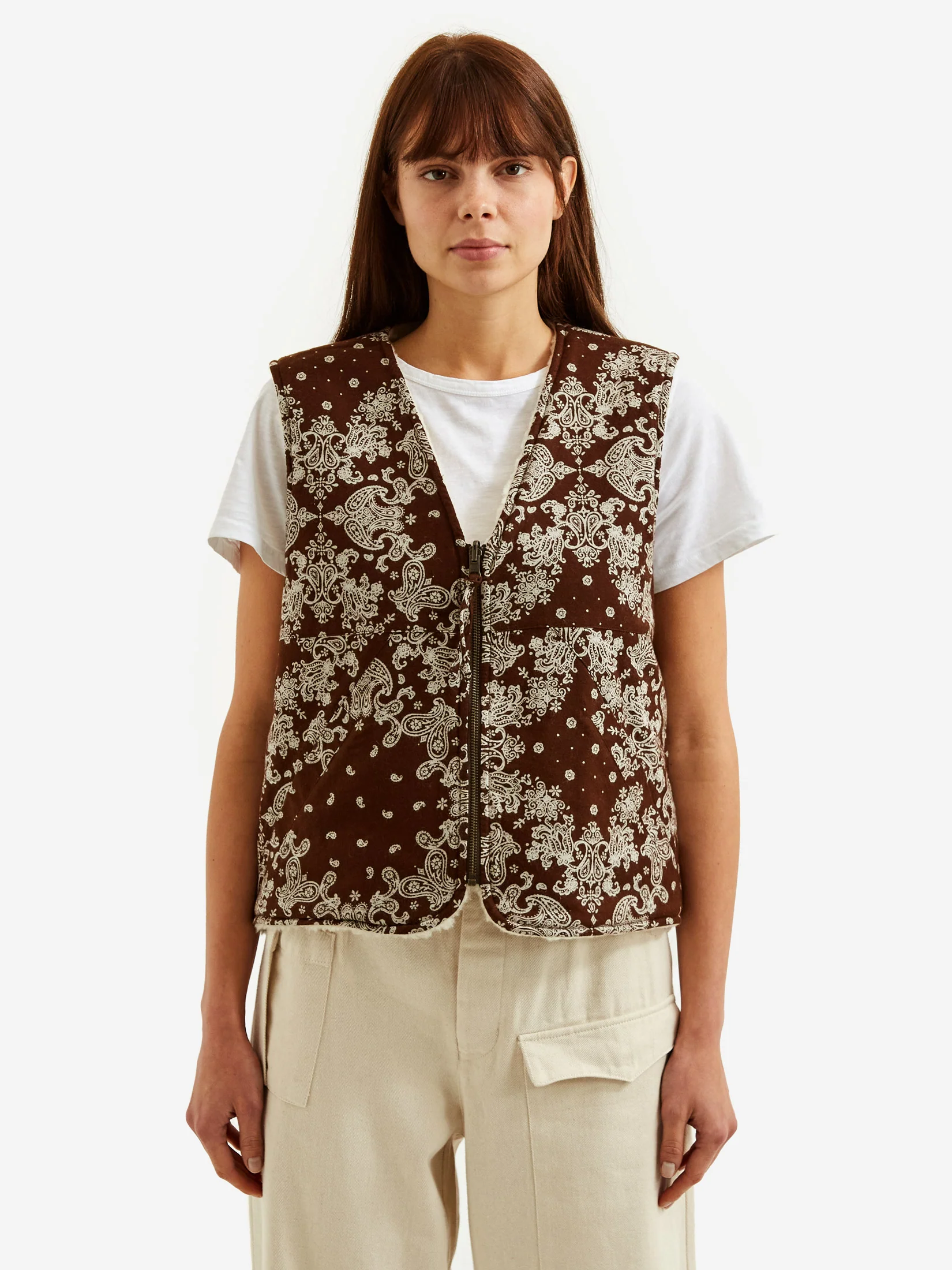 Girls Of Dust Reversible Mountain Vest - Brown/Off White - Image 4