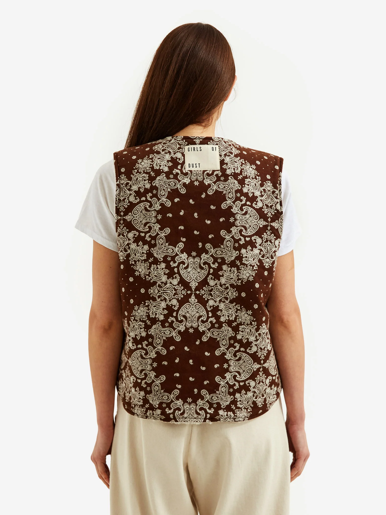Girls Of Dust Reversible Mountain Vest - Brown/Off White - Image 5