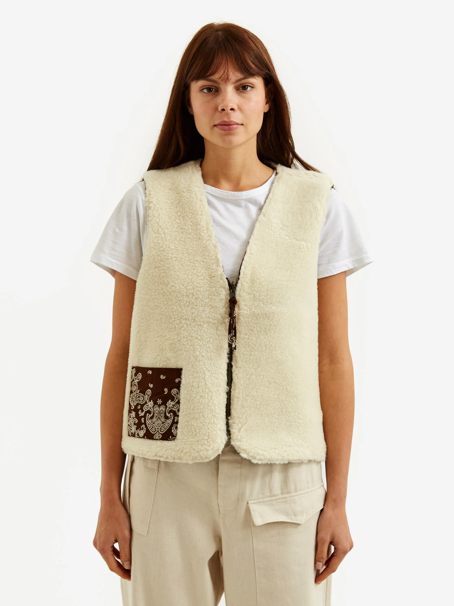 Girls Of Dust Reversible Mountain Vest - Brown/Off White - Image 7