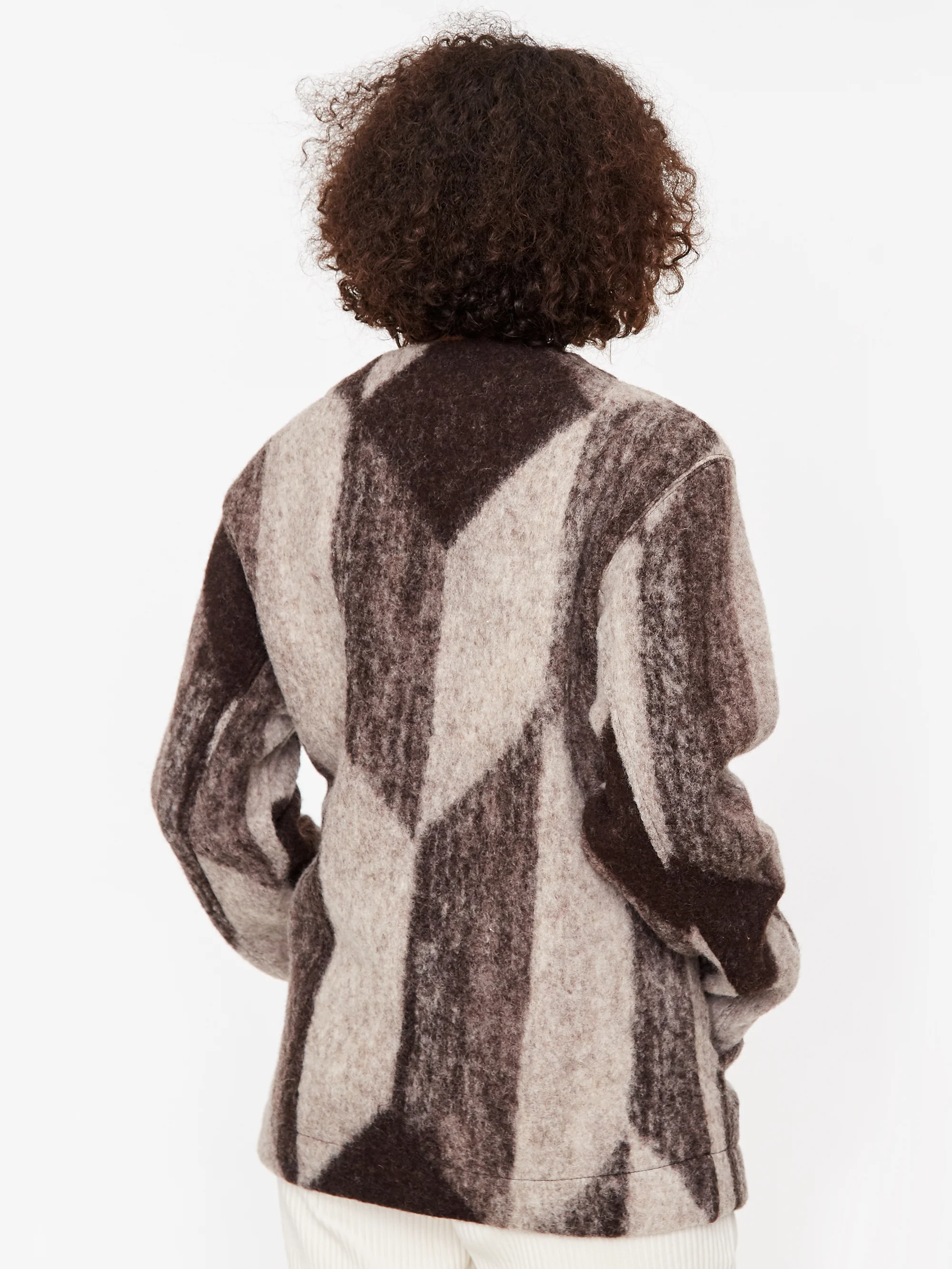 Girls Of Dust Shepherds Wool Jacquard Baseball Cardigan - Off White/Brown - Image 6