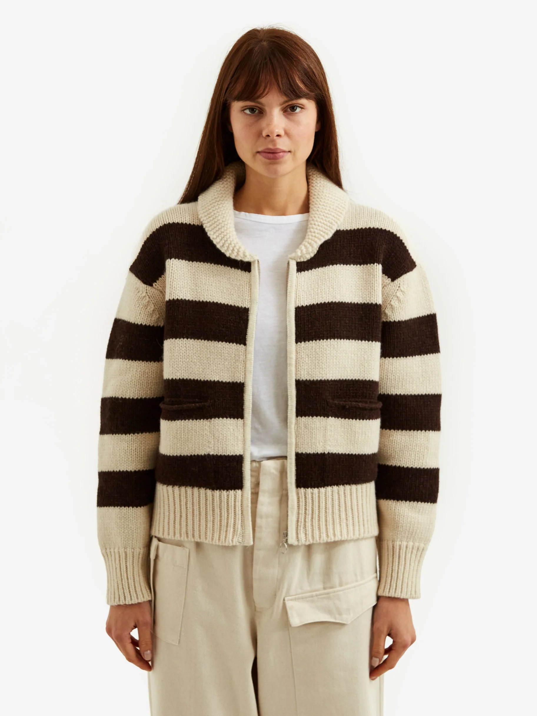 Girls Of Dust Soft Shetland Pirate Cardigan - Brown Stripe