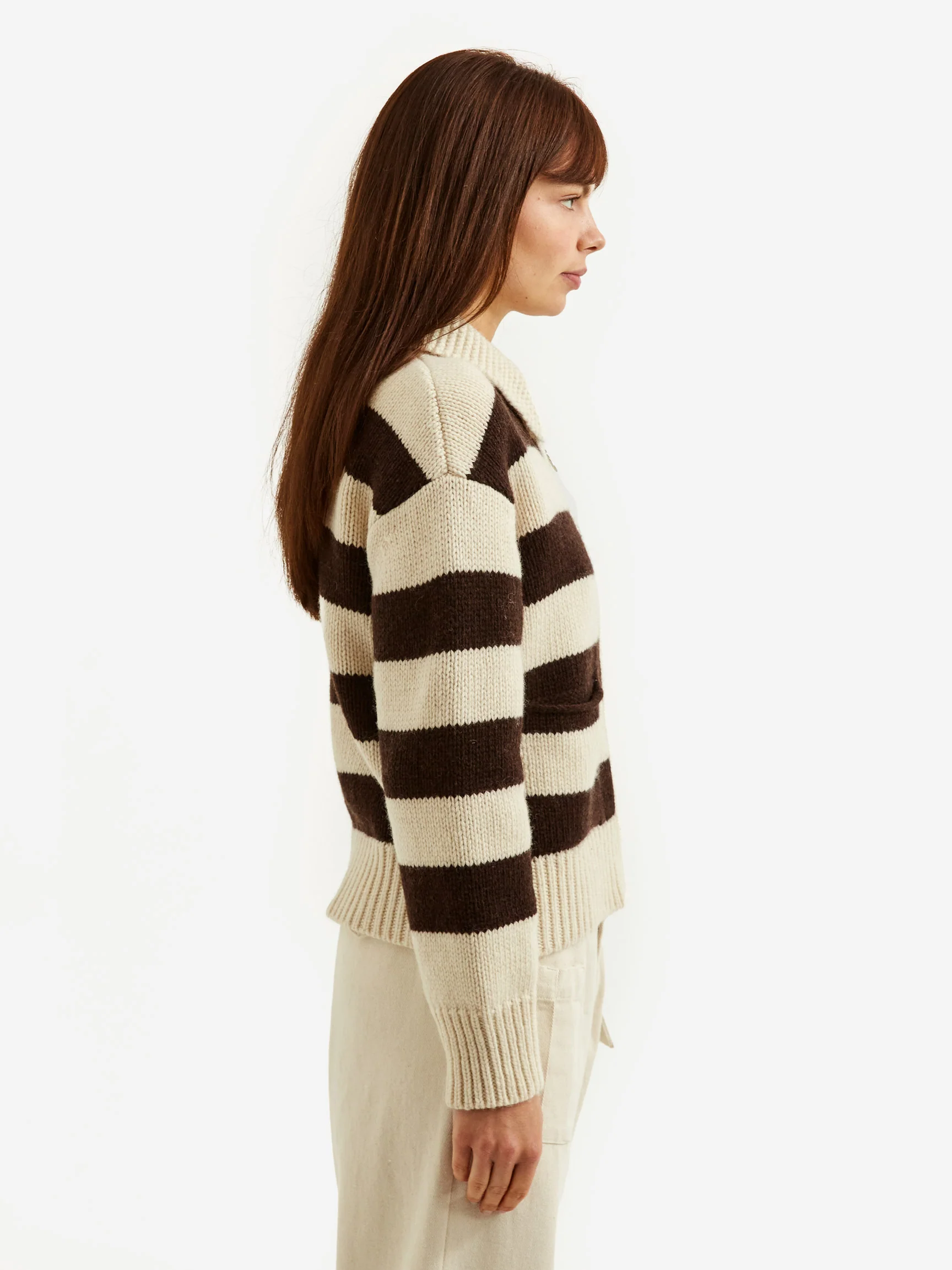 Girls Of Dust Soft Shetland Pirate Cardigan - Brown Stripe - Image 2