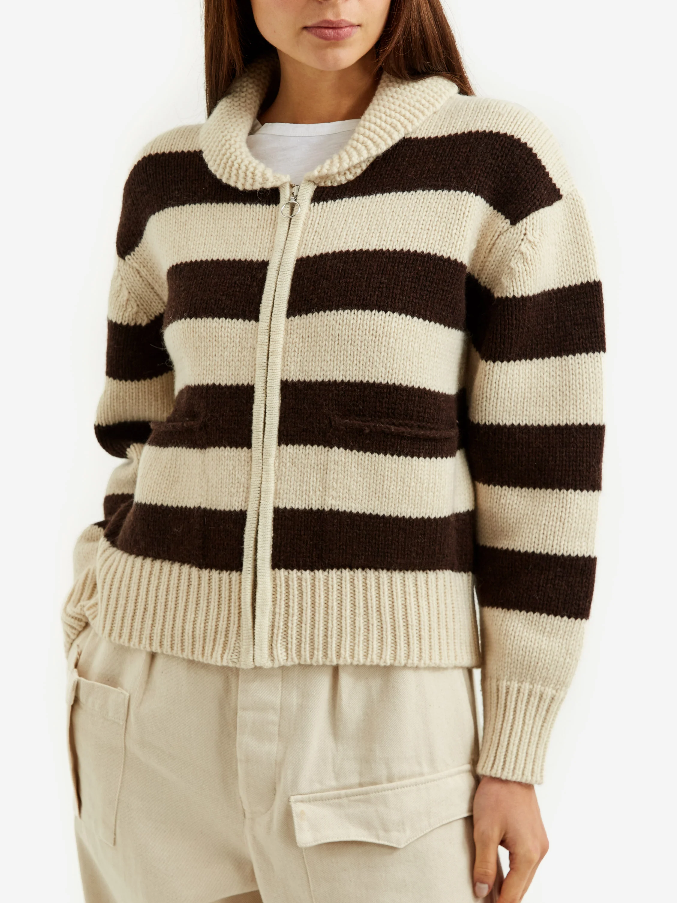 Girls Of Dust Soft Shetland Pirate Cardigan - Brown Stripe - Image 3