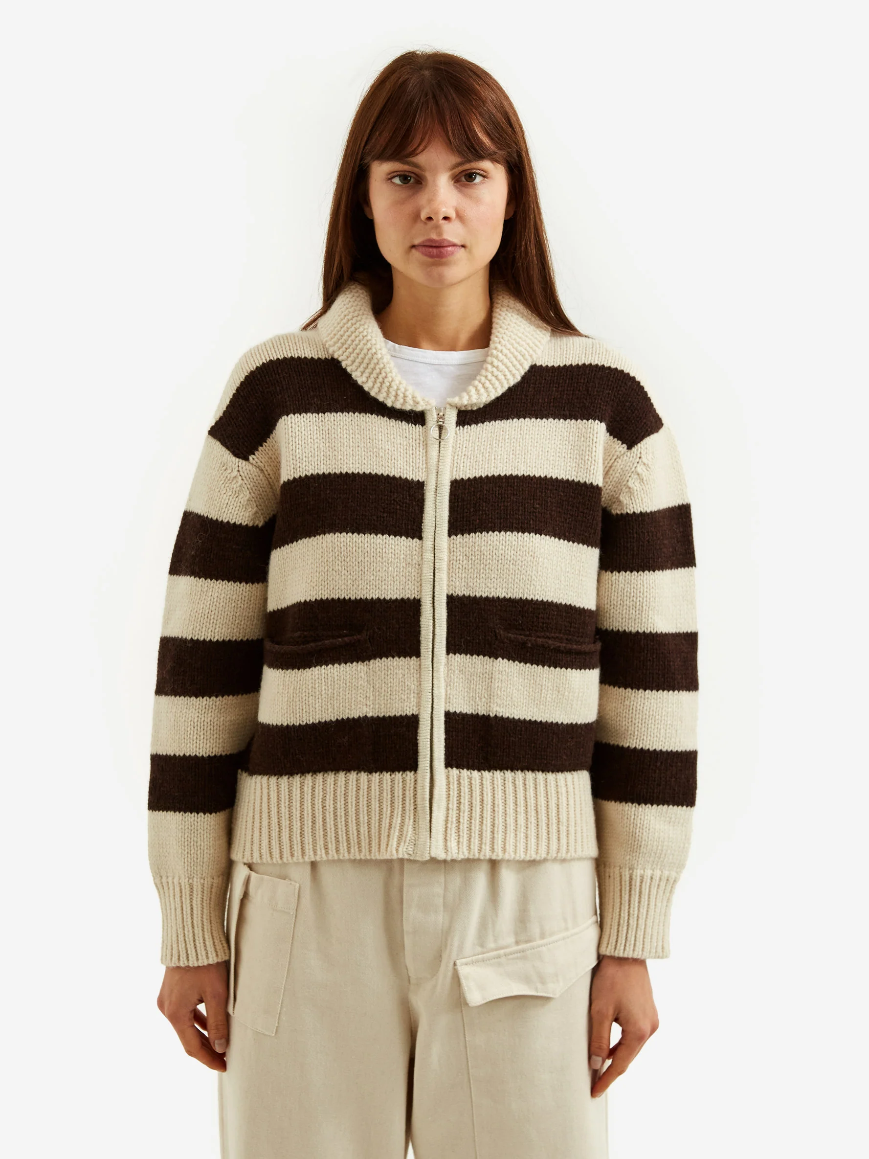 Girls Of Dust Soft Shetland Pirate Cardigan - Brown Stripe - Image 4