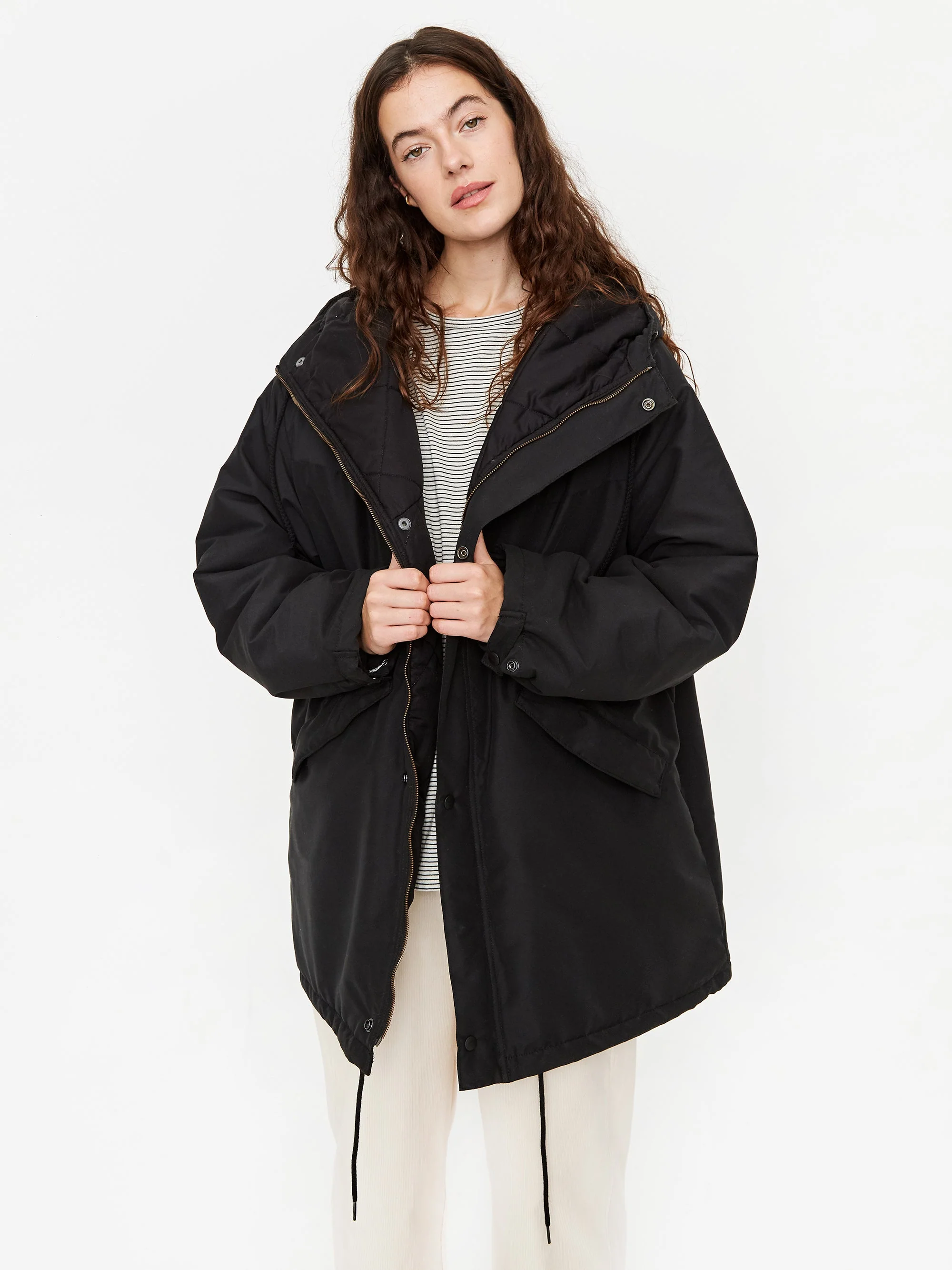 Girls Of Dust Storm Nylon Padded Hooded Jacket - Black