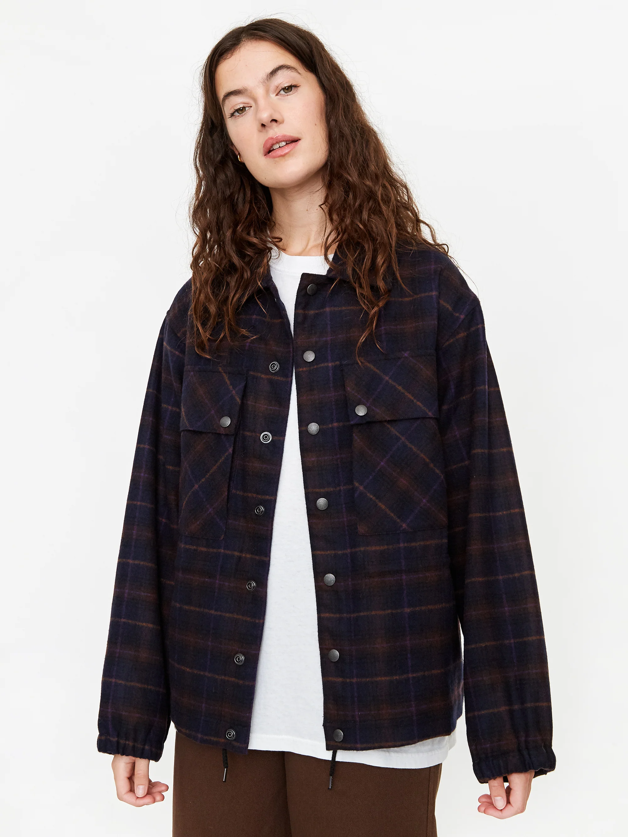 Girls Of Dust Tropical Boban Check Longsleeve Overshirt - Navy