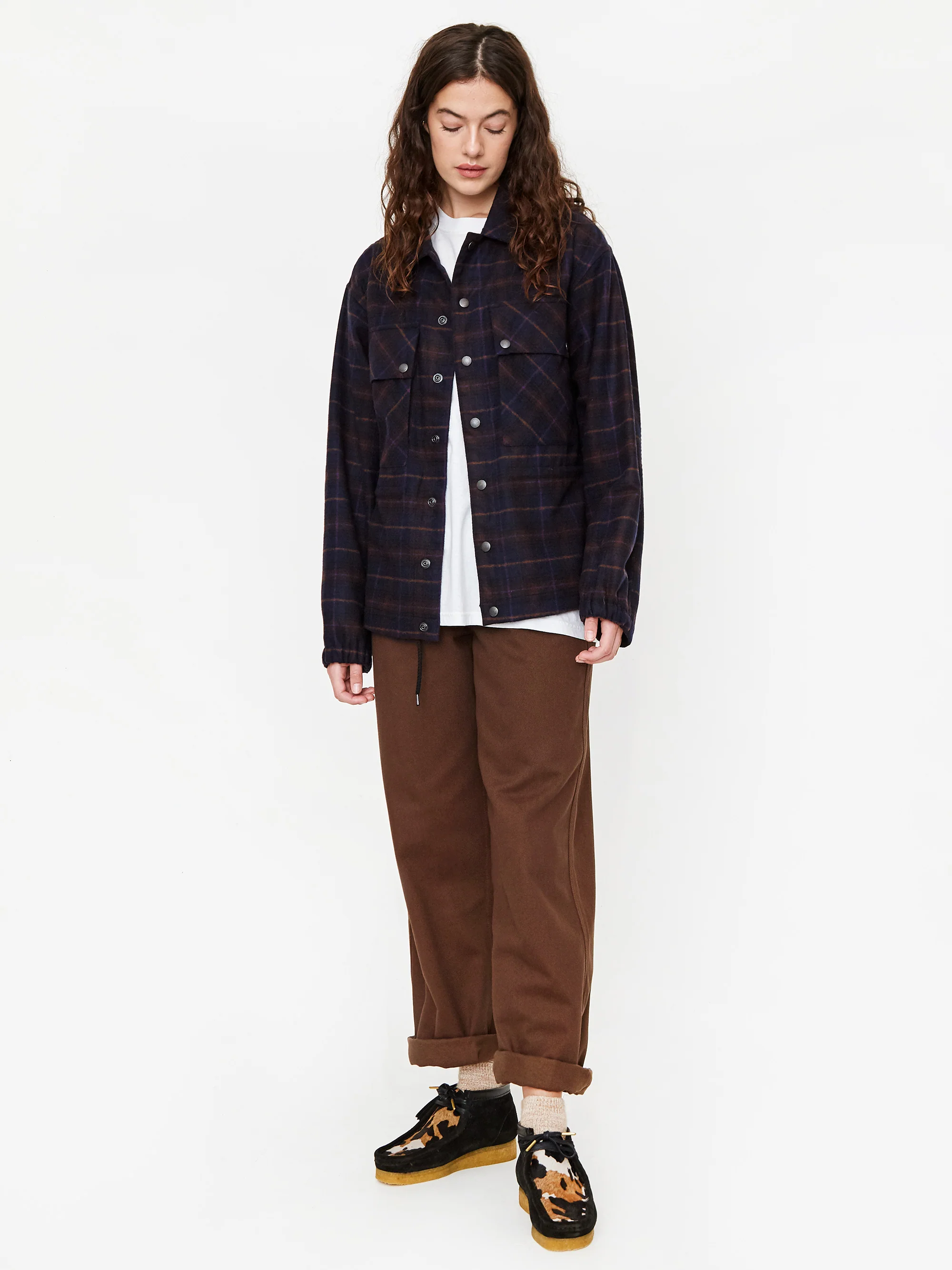 Girls Of Dust Tropical Boban Check Longsleeve Overshirt - Navy - Image 3