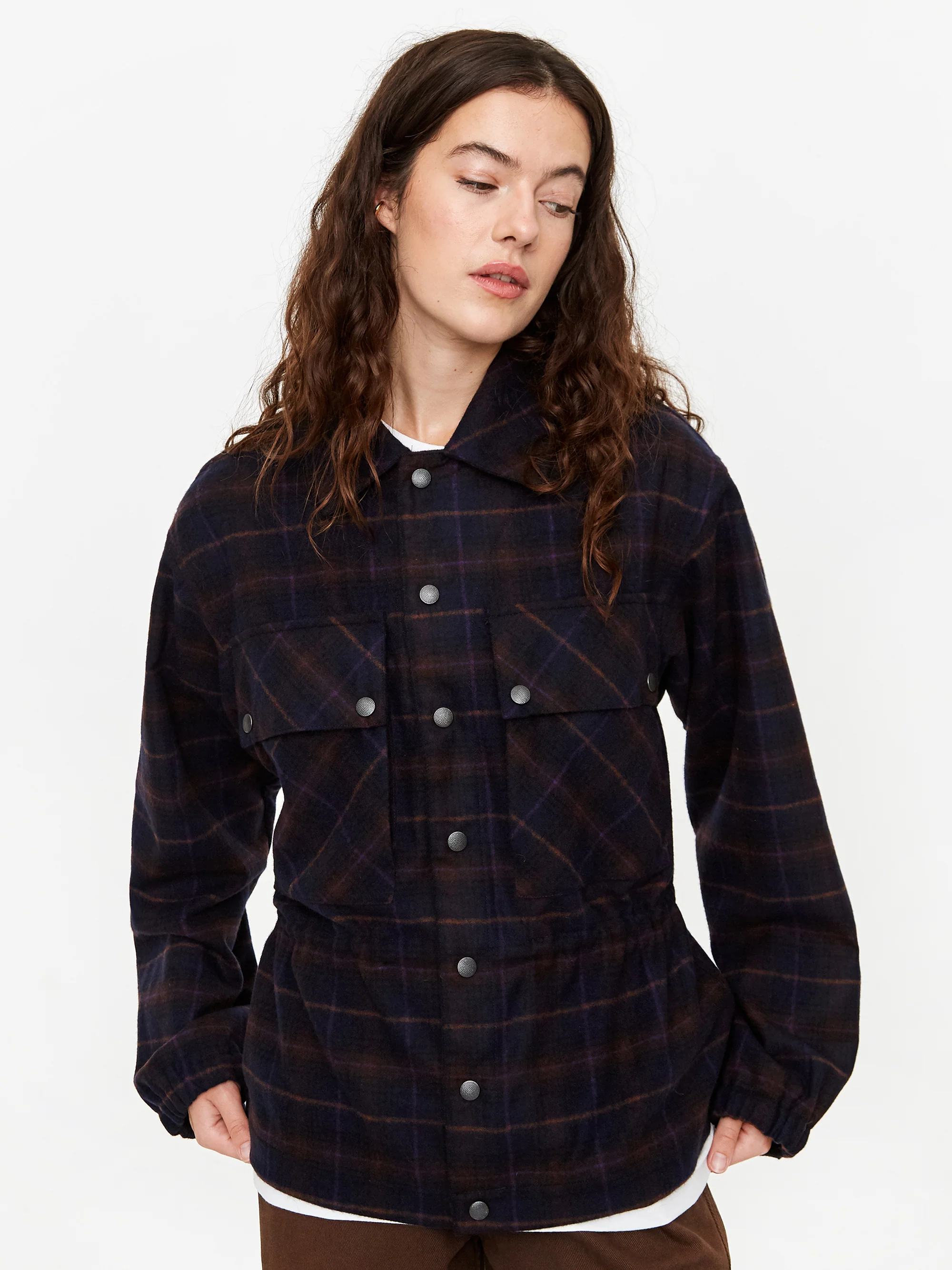 Girls Of Dust Tropical Boban Check Longsleeve Overshirt - Navy - Image 6