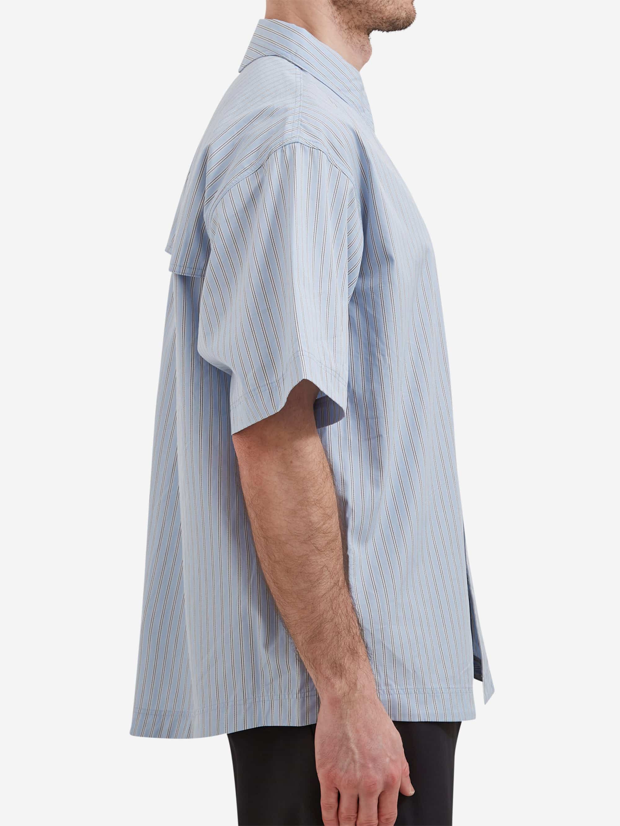 Goldwin 0 Striped Camp Short Sleeve Shirt - Chill Saxe - Image 5