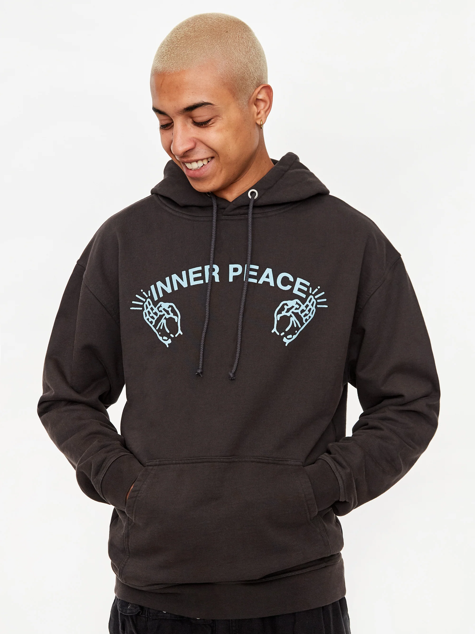 Good Morning Tapes Inner Peace Pullover Hoodie - Charcoal Black - Image 5