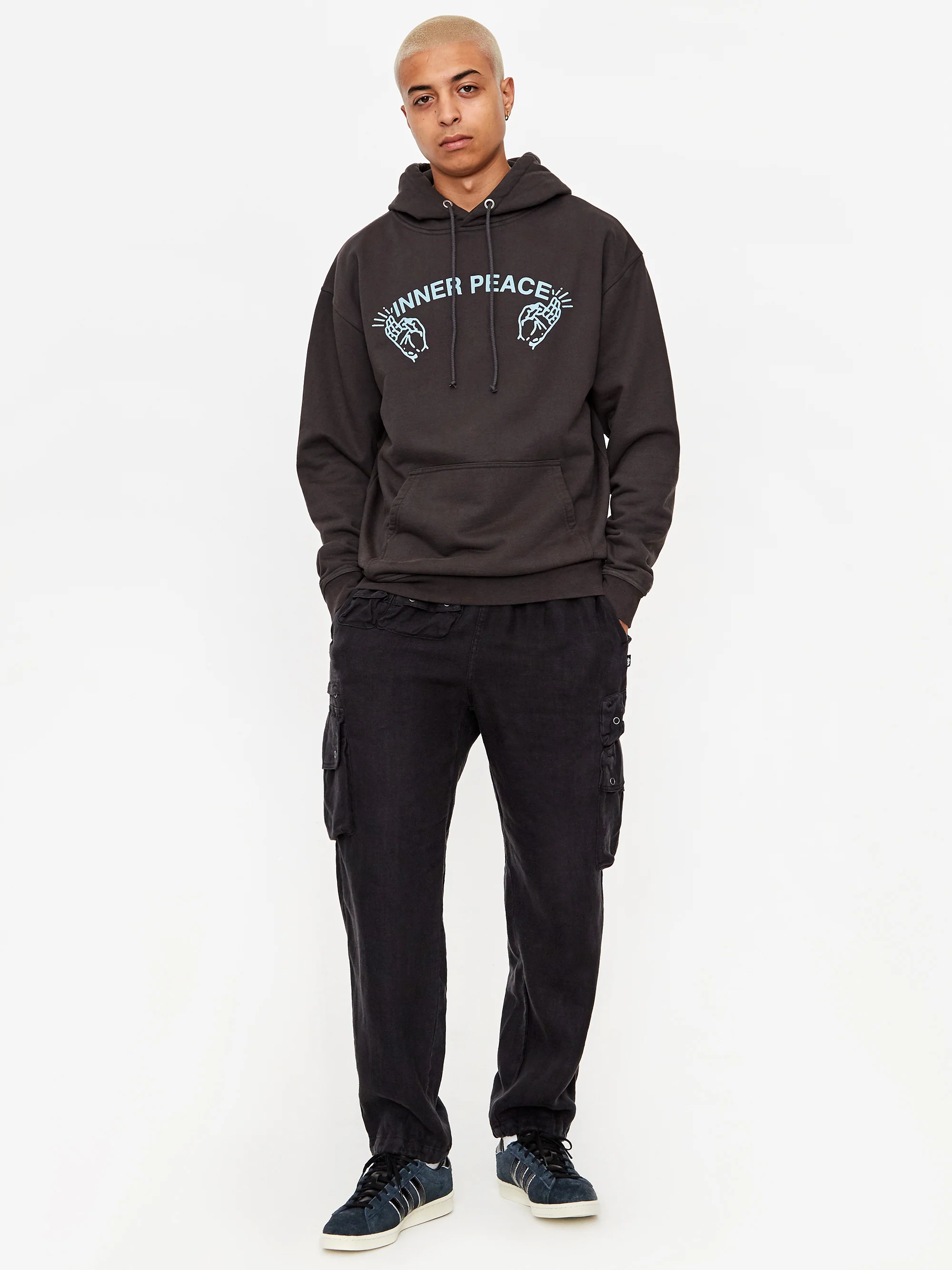 Good Morning Tapes Inner Peace Pullover Hoodie - Charcoal Black - Image 6