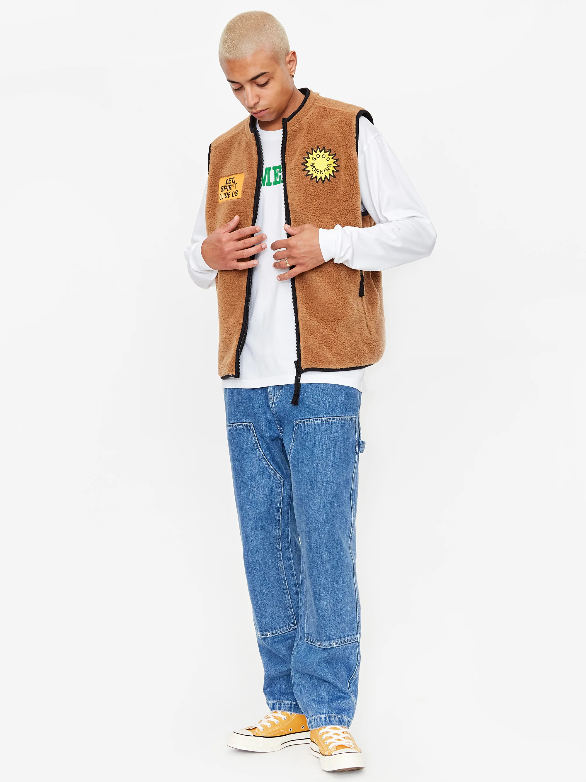 Good Morning Tapes Reversible Zip Through Vest - Black/Natural - Image 10
