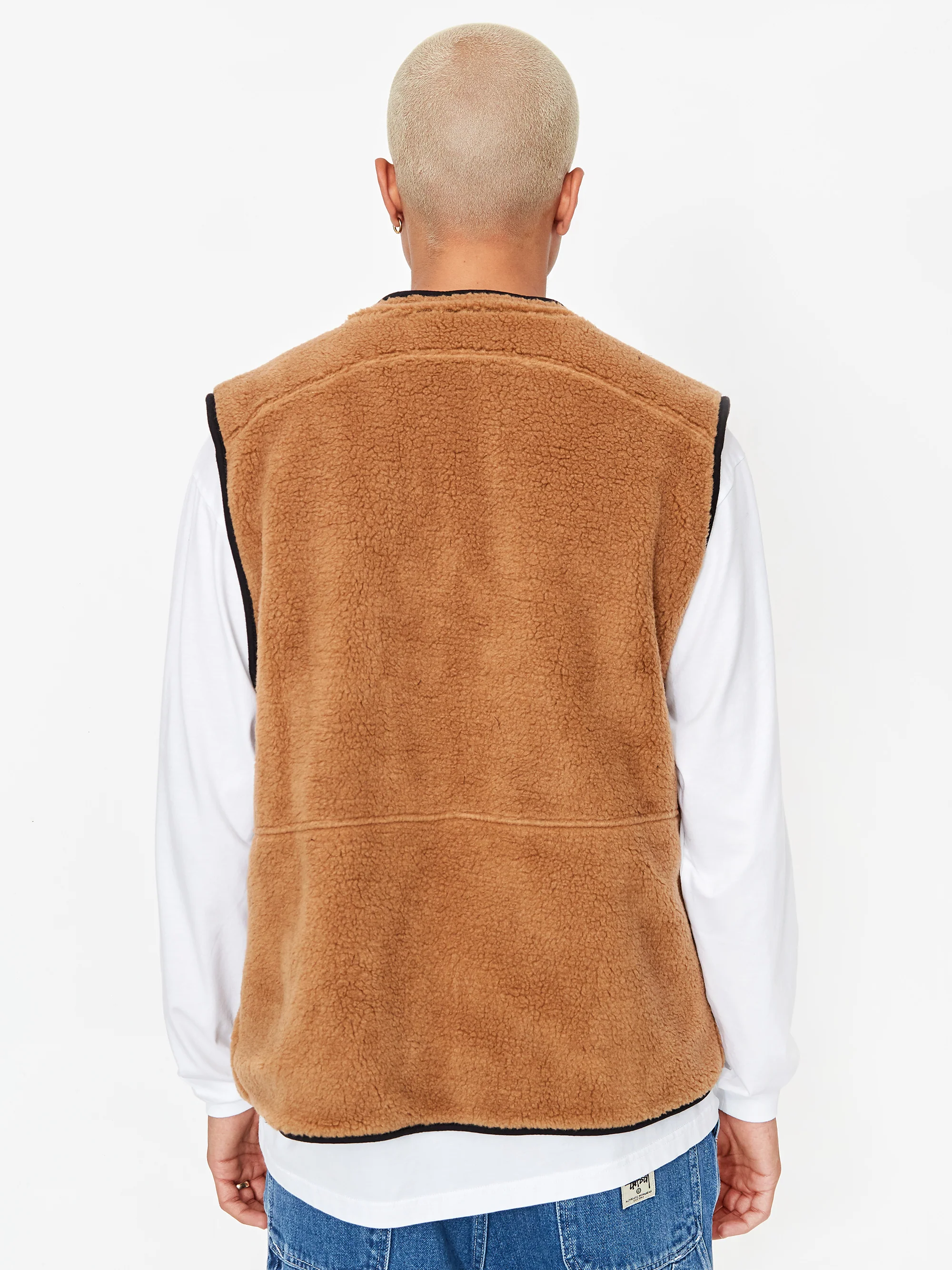 Good Morning Tapes Reversible Zip Through Vest - Black/Natural - Image 11