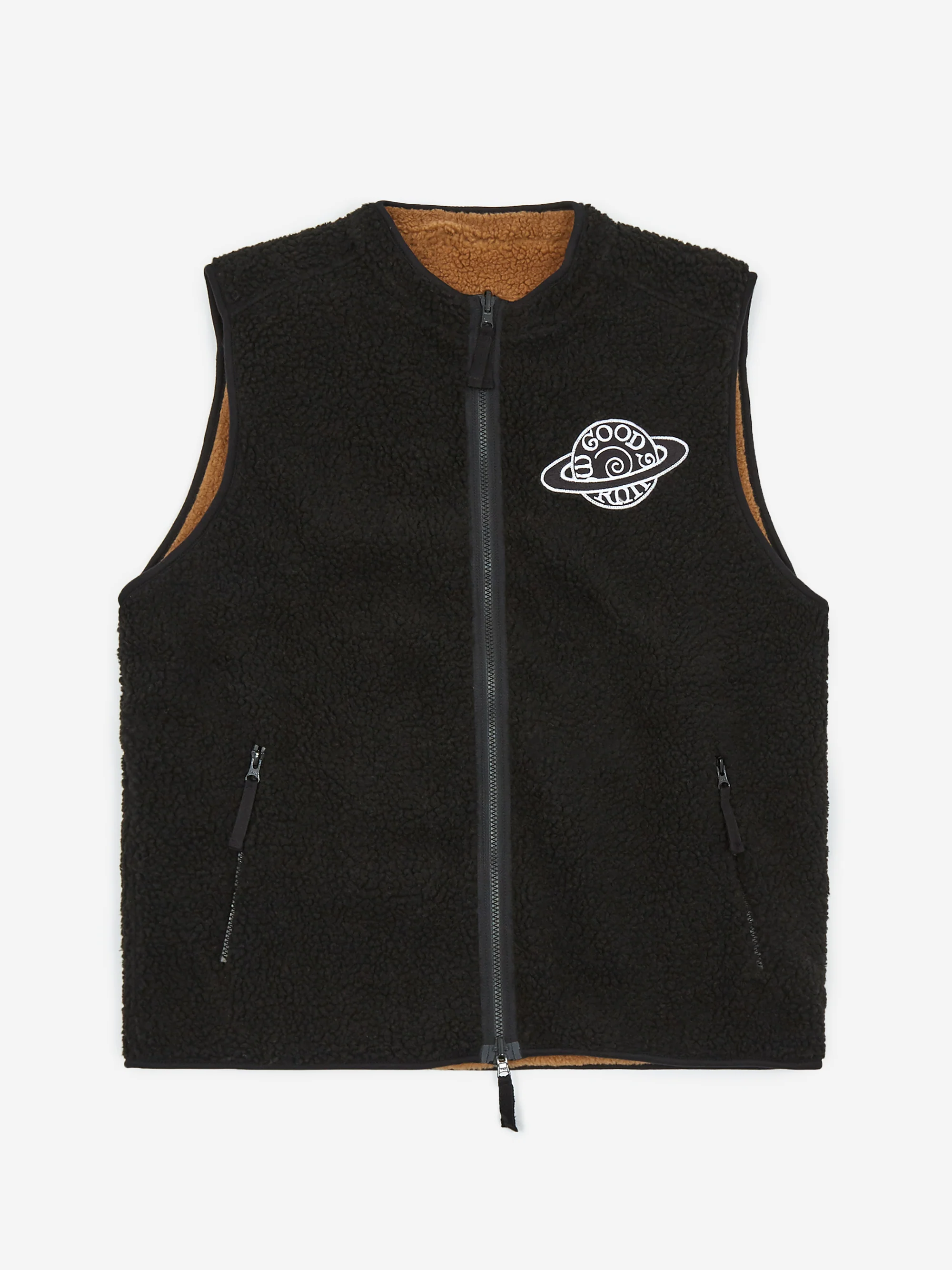 Good Morning Tapes Reversible Zip Through Vest - Black/Natural - Image 5