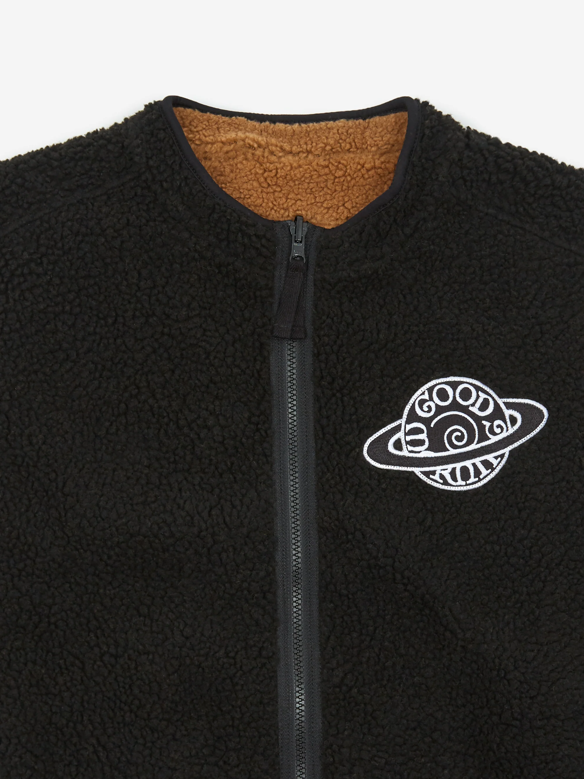 Good Morning Tapes Reversible Zip Through Vest - Black/Natural - Image 6