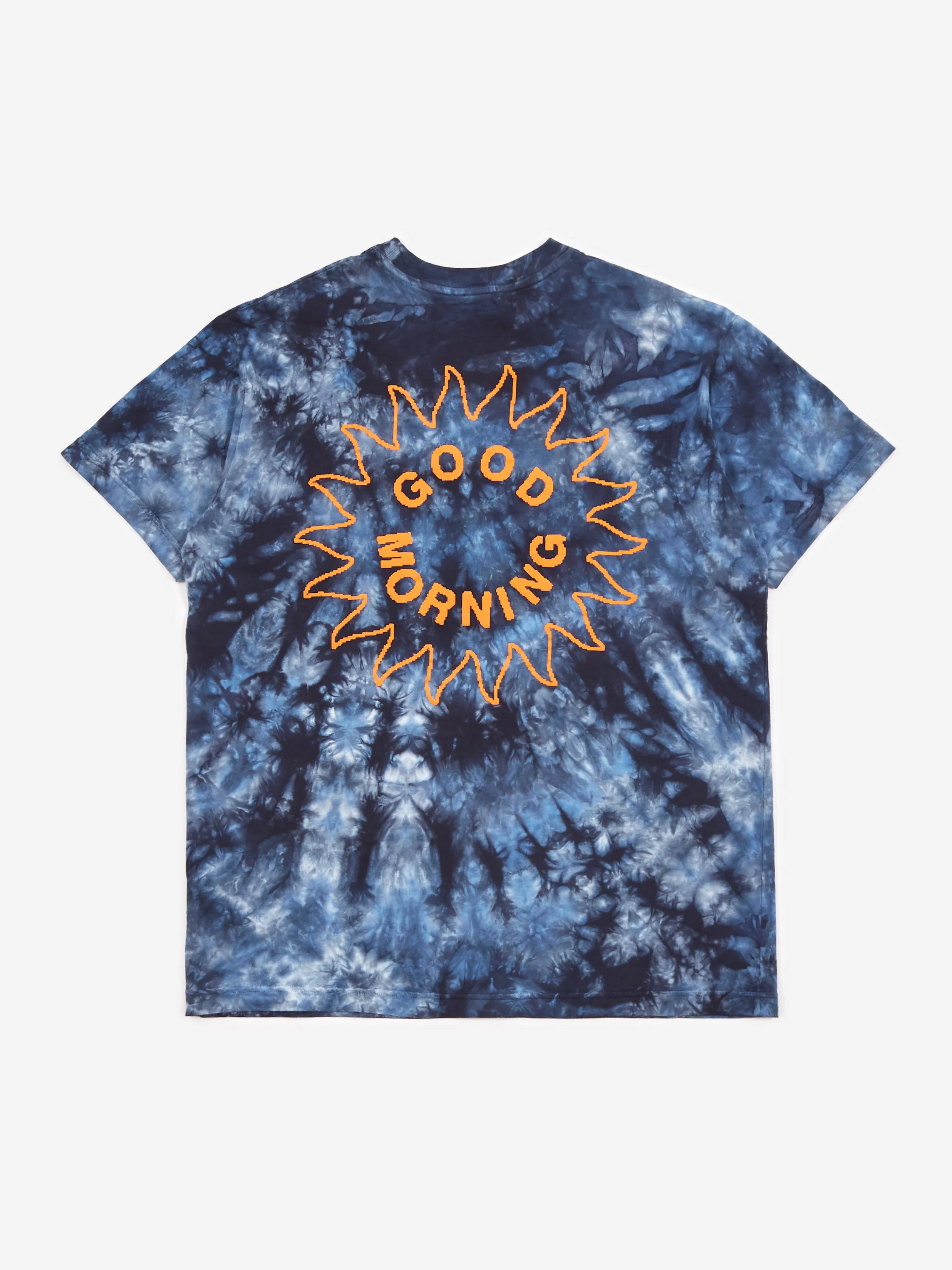 Good Morning Tapes Sun Logo Short Sleeve T-Shirt - Blue Tie Dye
