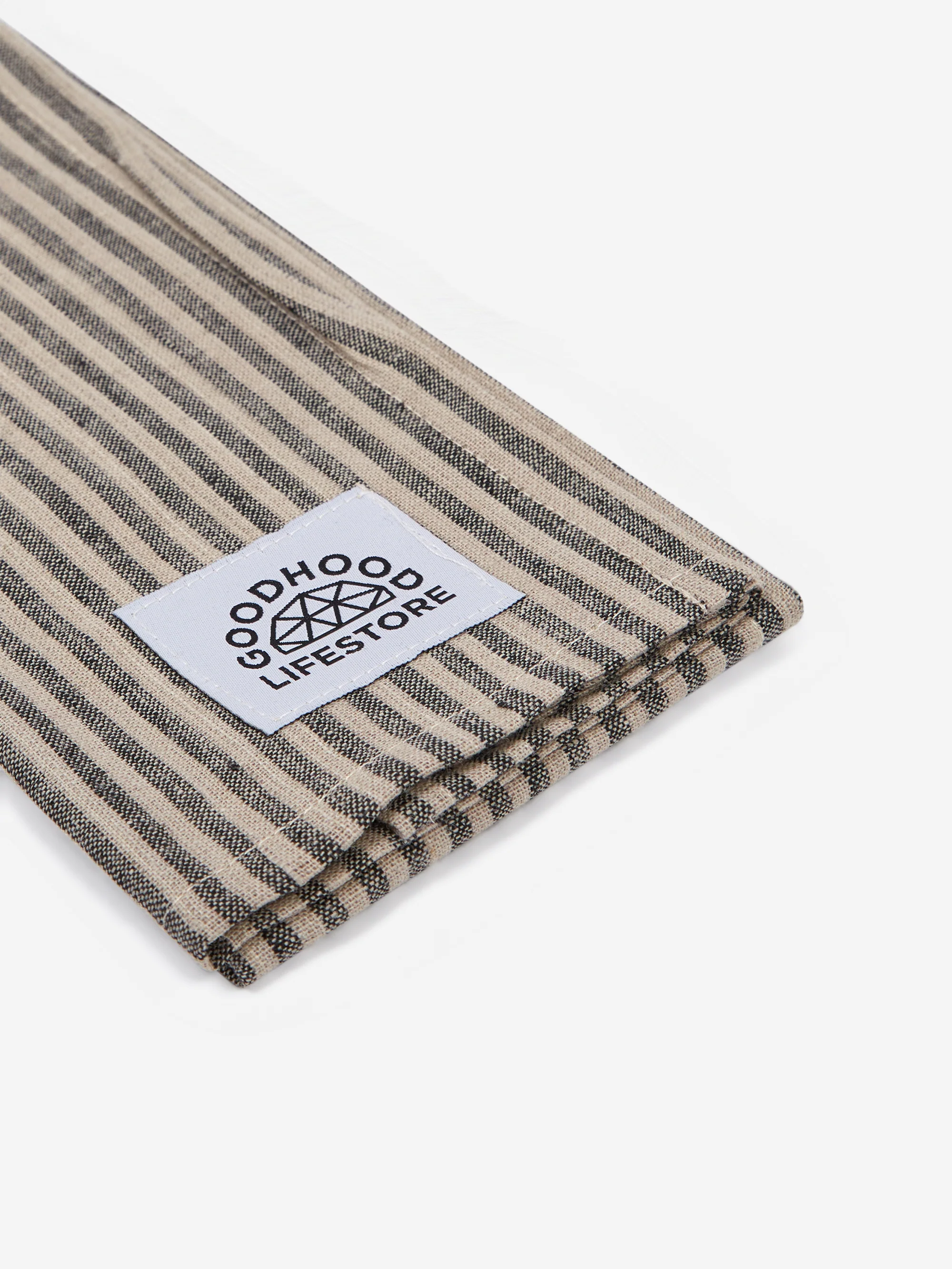 Goodhood Lifestore Linen Kitchen Towel - Black/Beige Stripe - Image 2