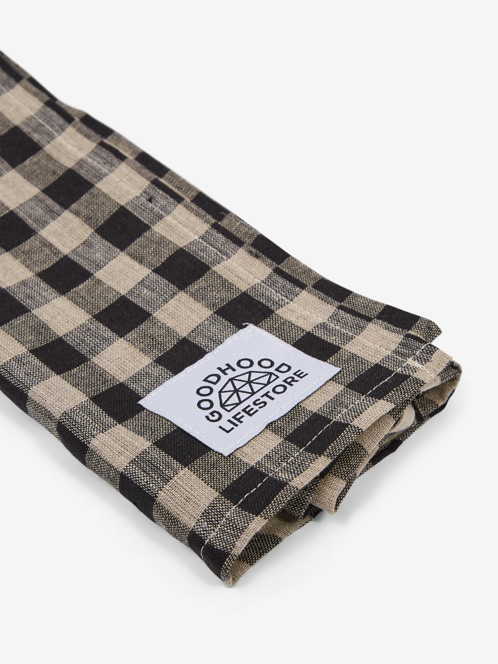 Goodhood Lifestore Linen Kitchen Towel - Grey/Black Check - Image 2
