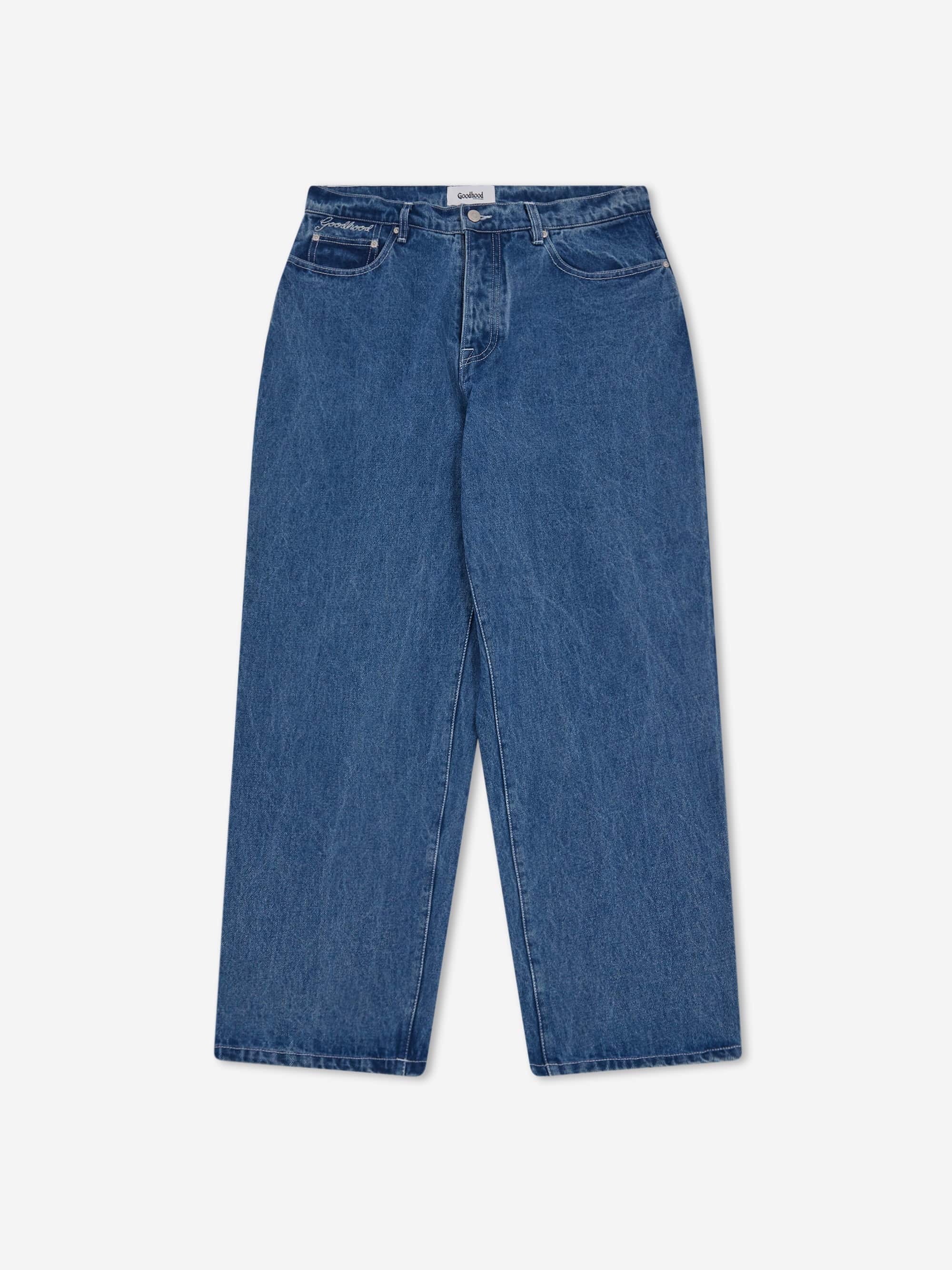 Goodhood Worldwide 5 Pocket Washed Jeans - Mid Wash Denim