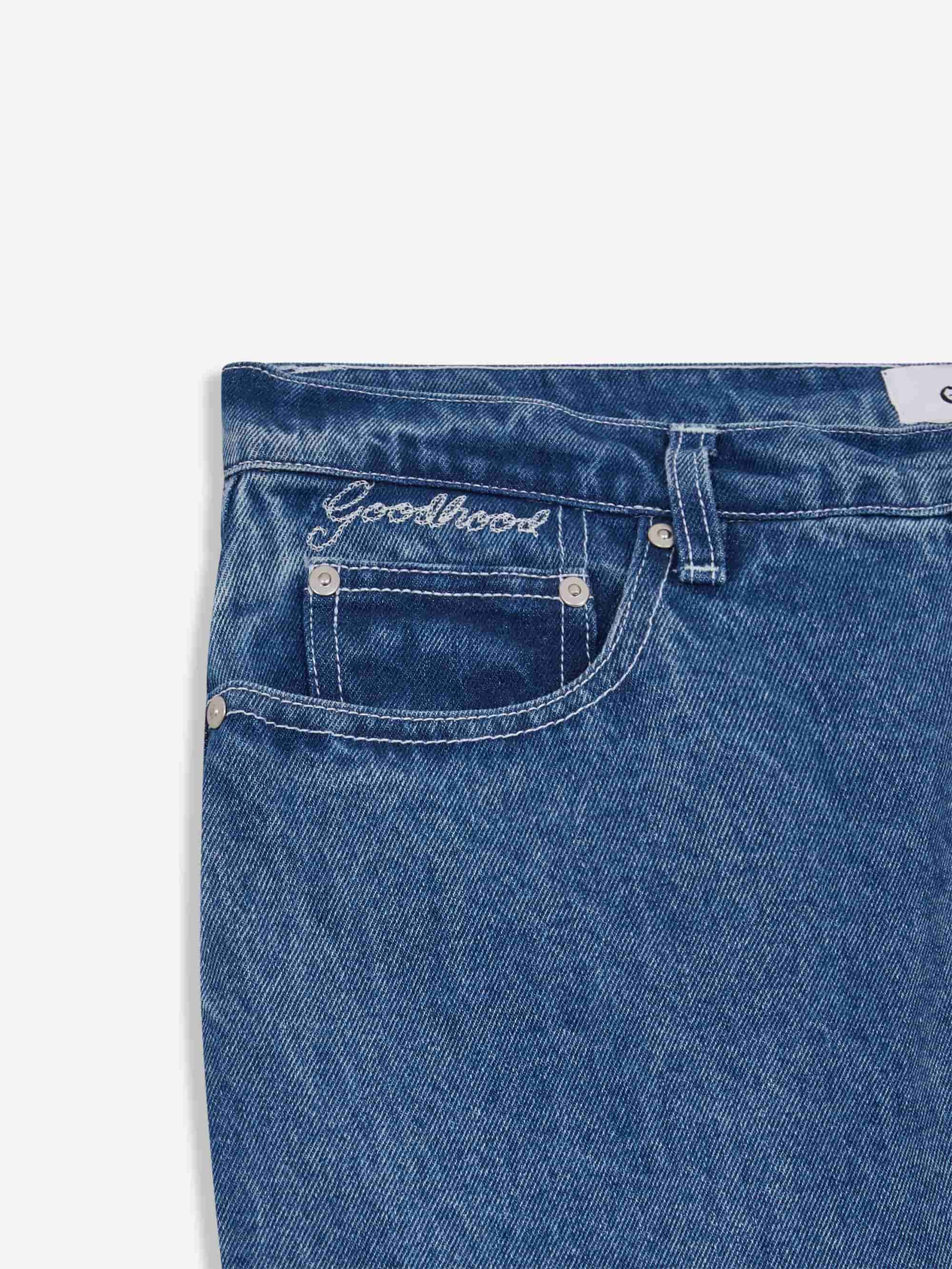 Goodhood Worldwide 5 Pocket Washed Jeans - Mid Wash Denim - Image 5